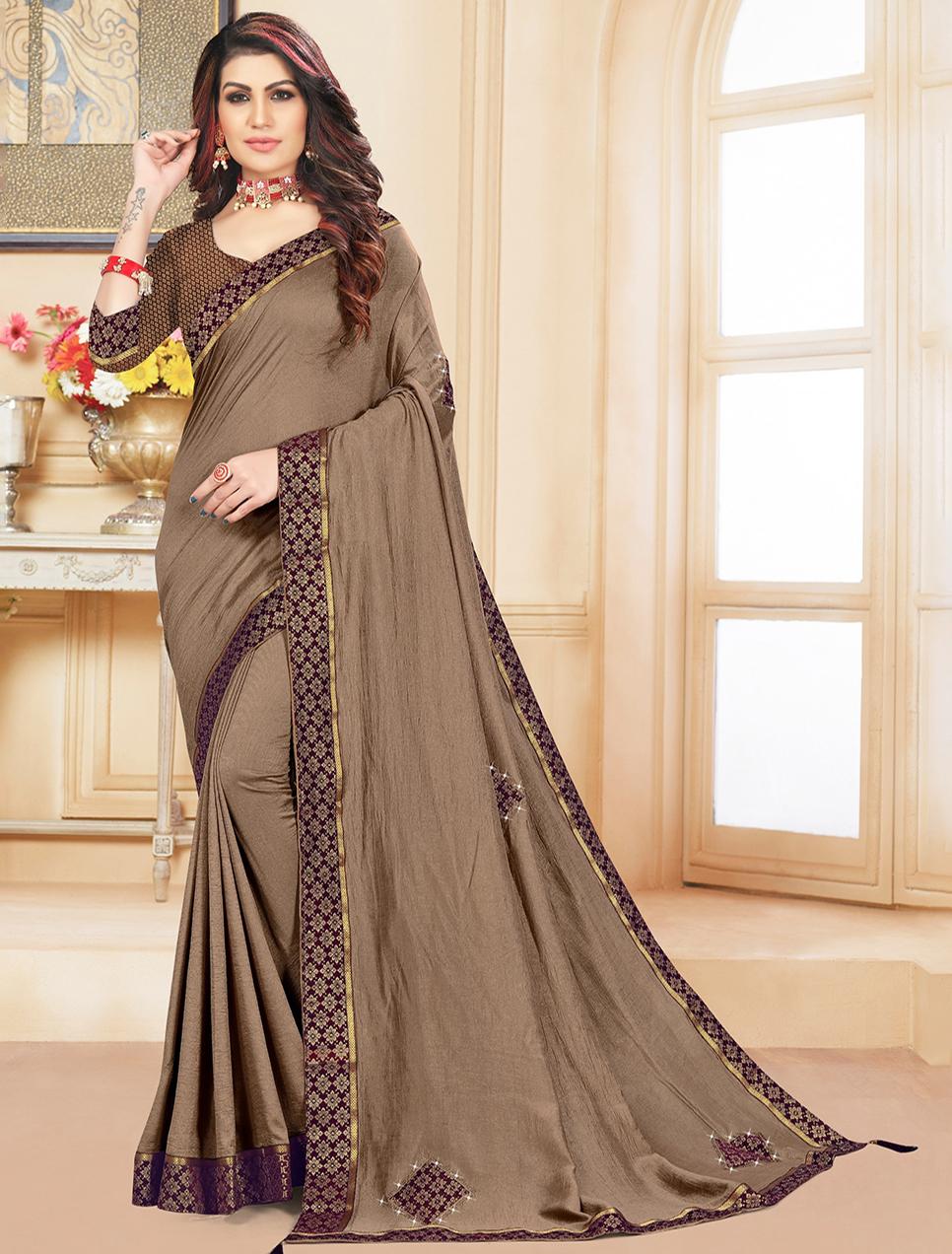 Brown Vichitra silk Saree With Blouse IW24925