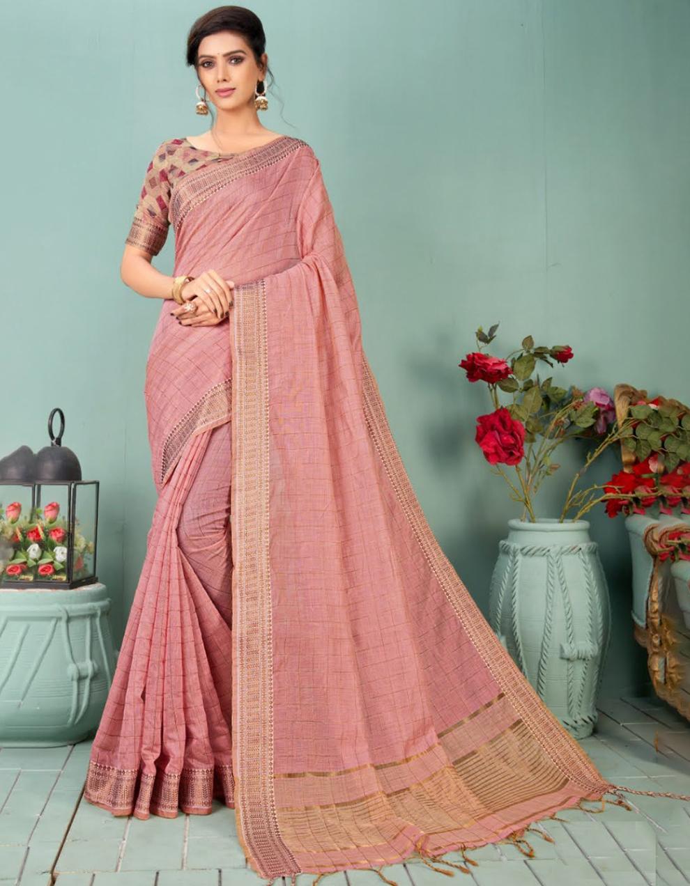 Pink Linen Saree With Blouse MK25911