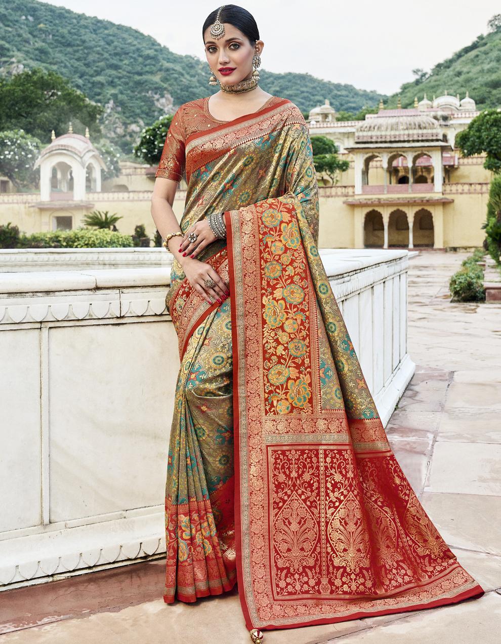 Multicolor Tissue Kanjivaram Saree for Women With Blouse SD27752