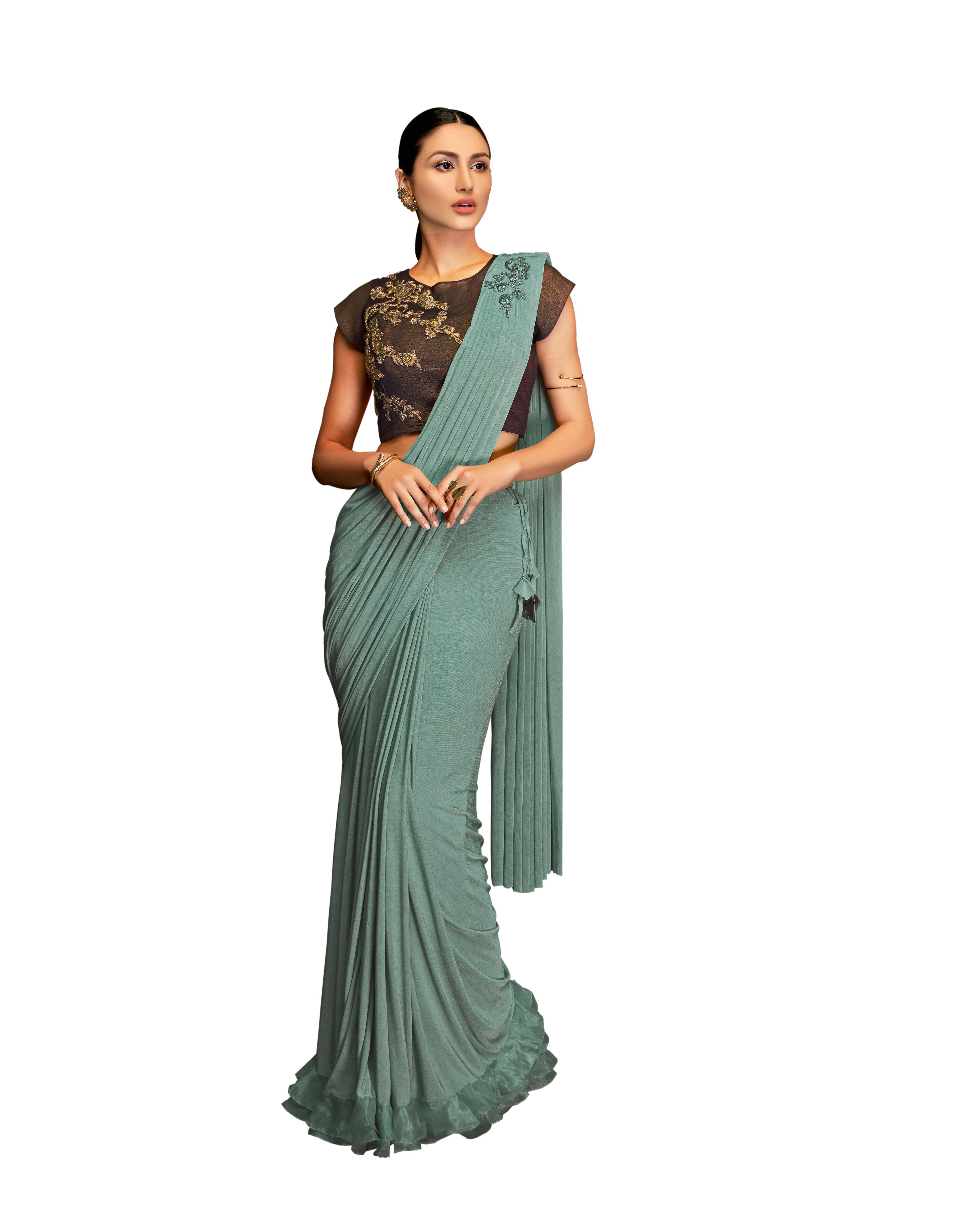 Green lycra Saree With Blouse MH22538