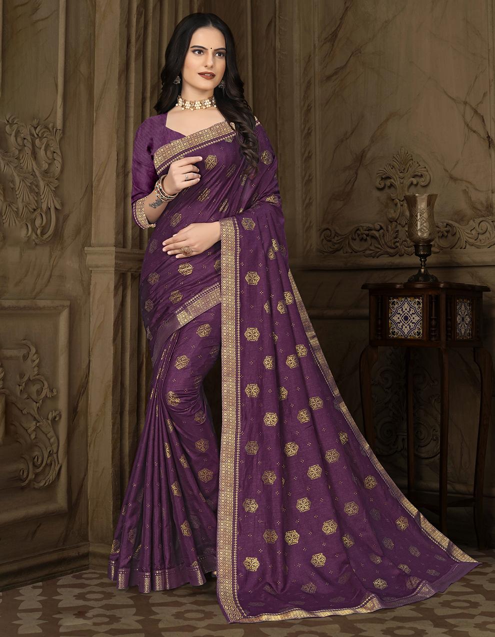 Purple Vichitra Silk Saree With Blouse IW27028