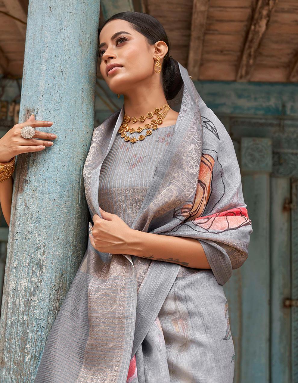 Morpeach Linen Saree for Women With Blouse SD27802