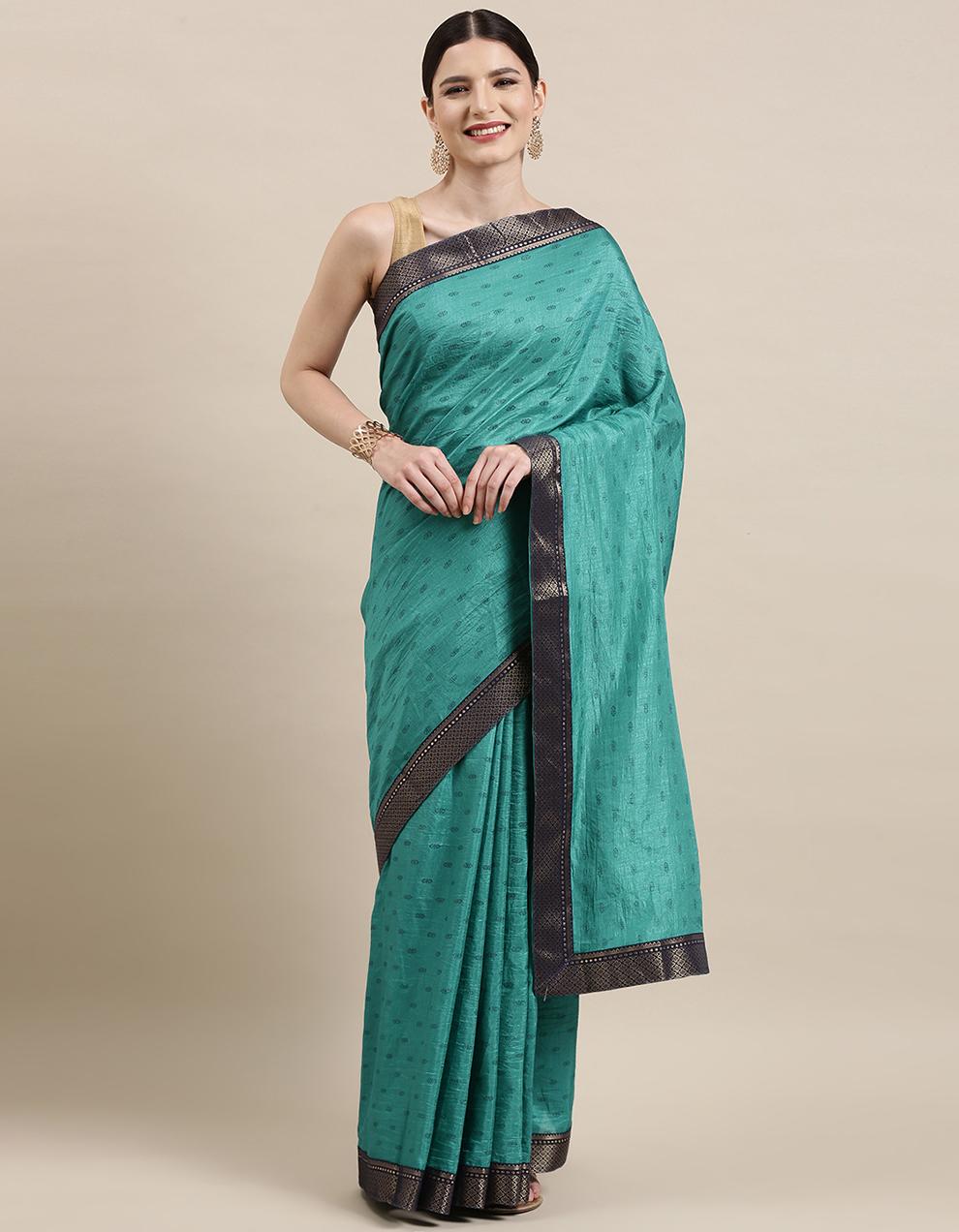 Teal Blue Silk Saree With Blouse IW26576