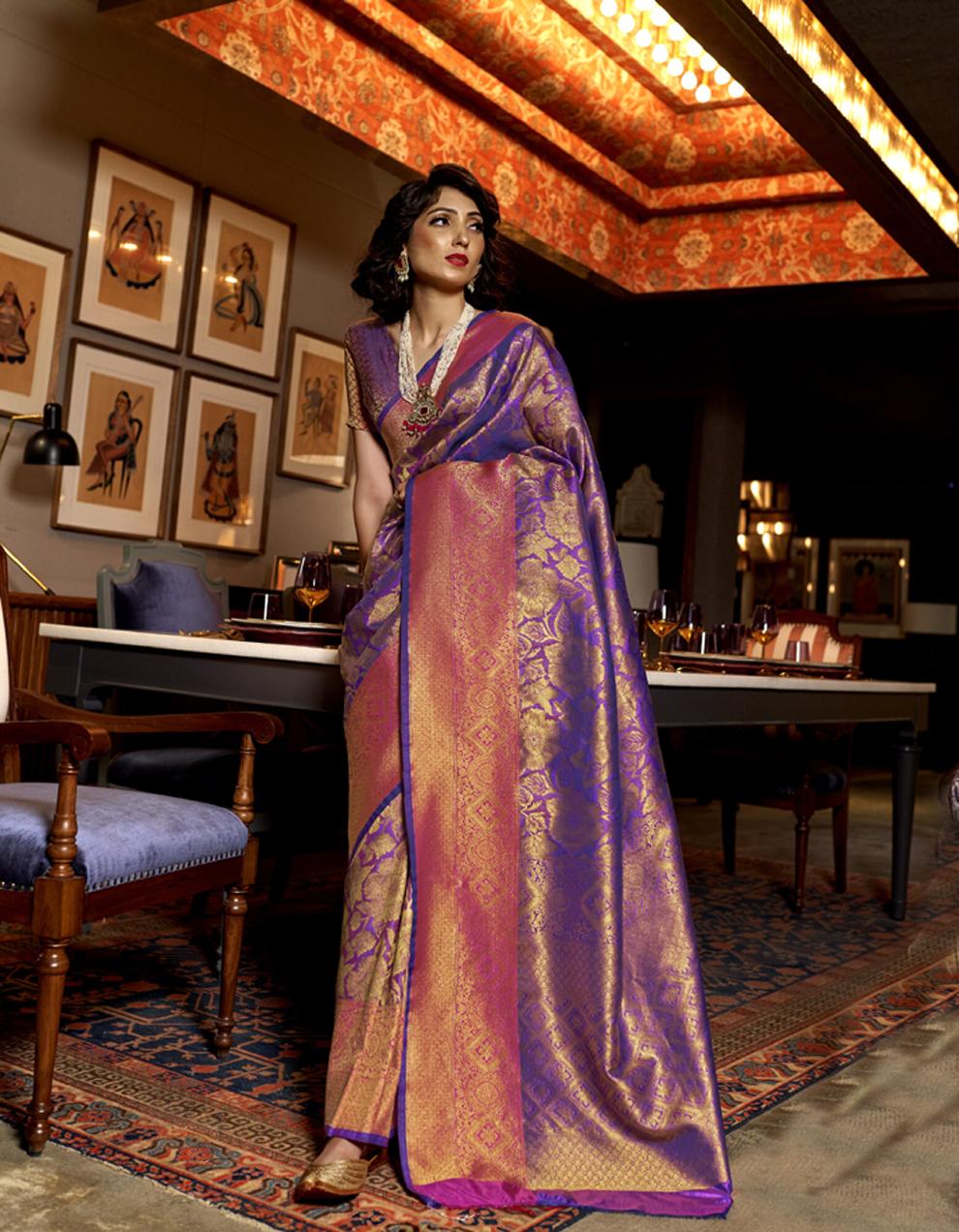 Purple Kanjivaram Silk Saree for Women With Blouse SD27380