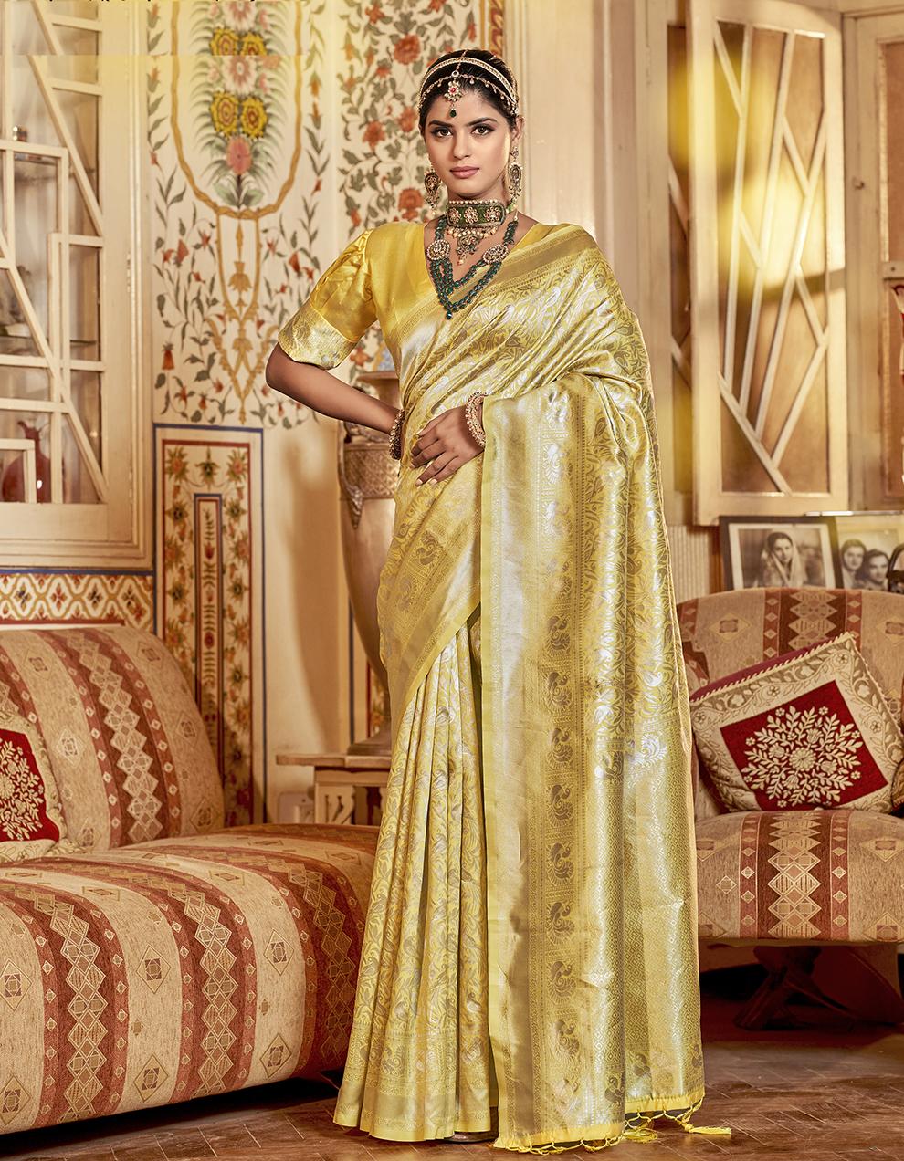 Yellow Cotton Silk Saree for Women With Blouse SD27573
