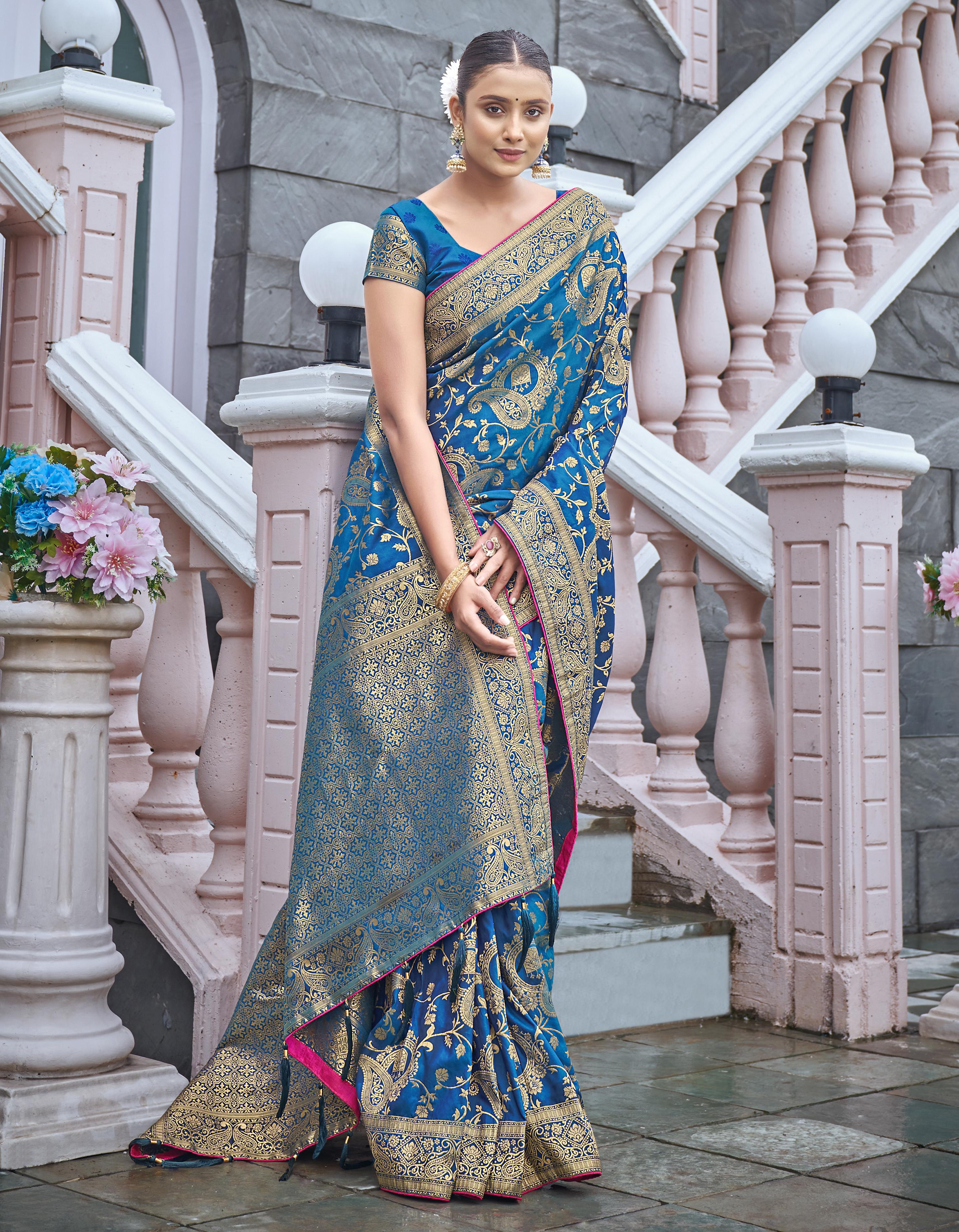 Blue Banarasi Silk Festive wear Saree for Women With Blouse SD27147