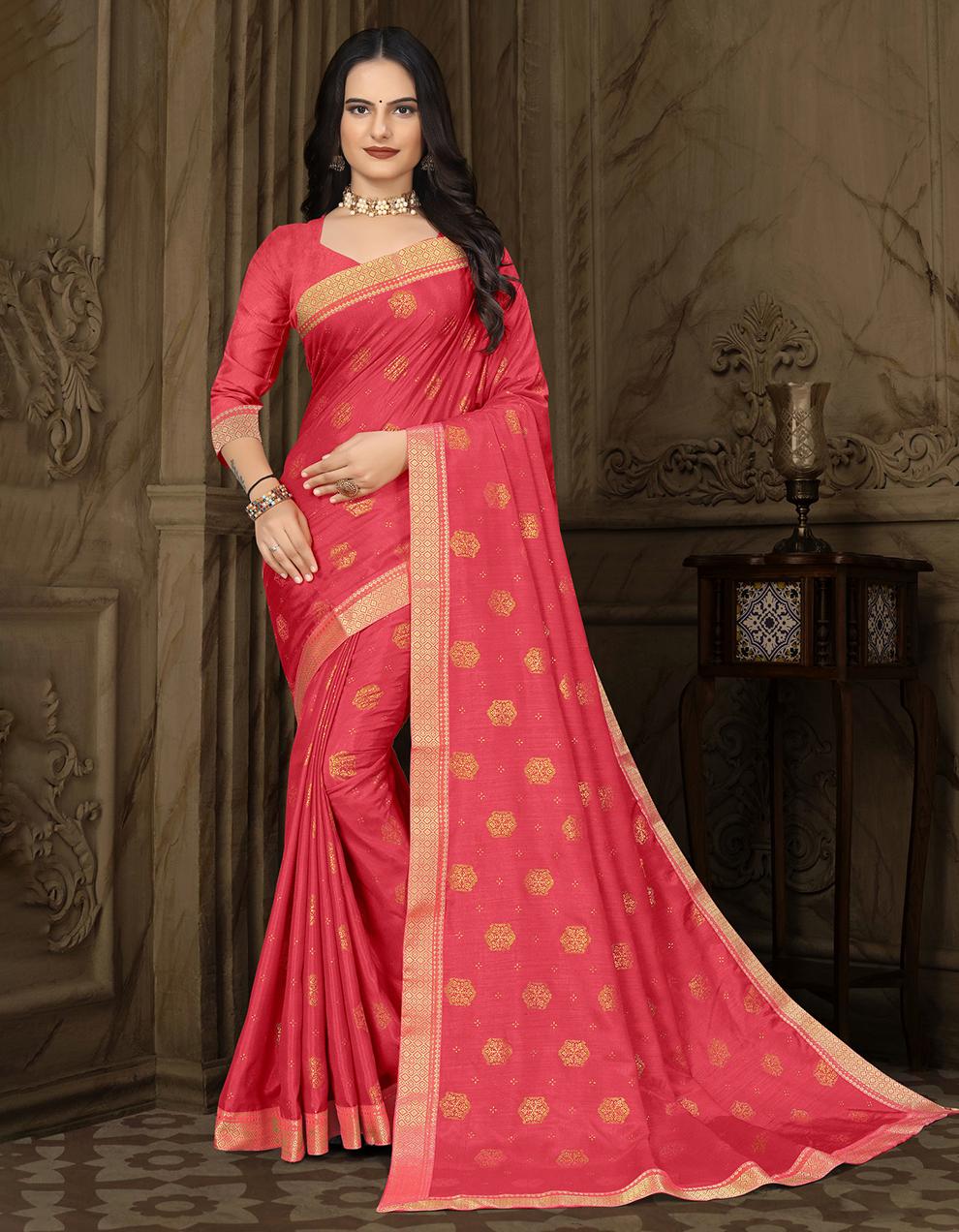 Pink Vichitra Silk Saree With Blouse IW27029