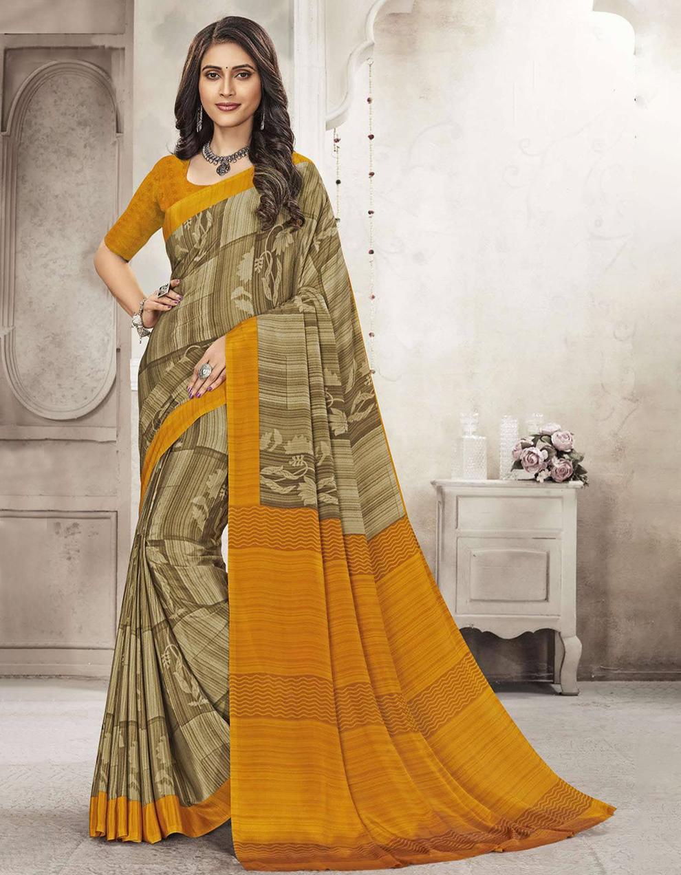 Yellow  Crepe Saree With Blouse MK25943