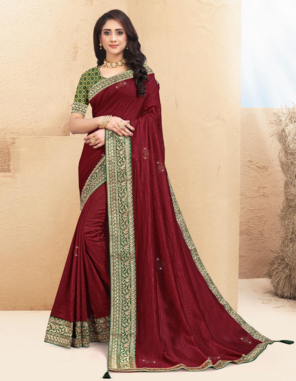 Maroon Vichitra silk Saree With Blouse IW24288