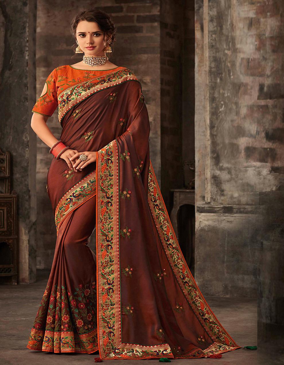 Coffee Poly Silk Saree With Blouse IW21043