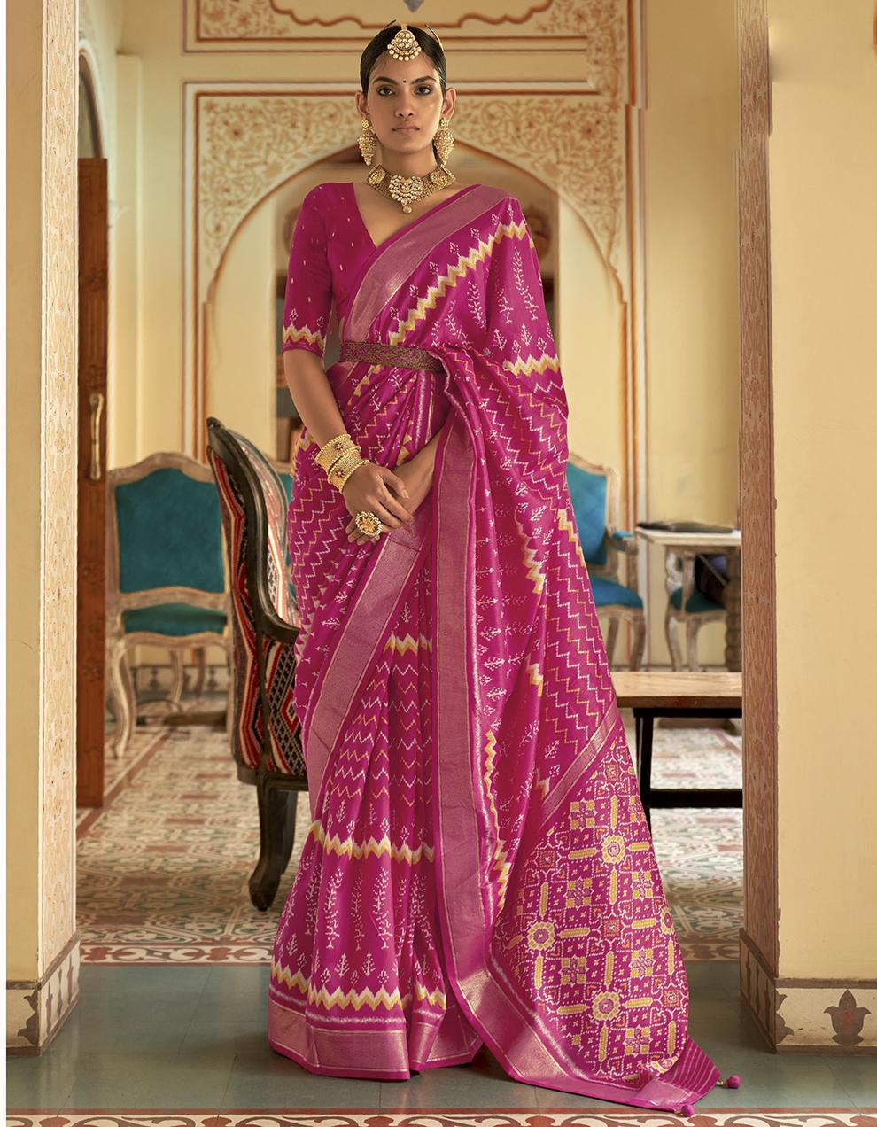 Pink Silk Patola Saree for Women With Blouse SD27769
