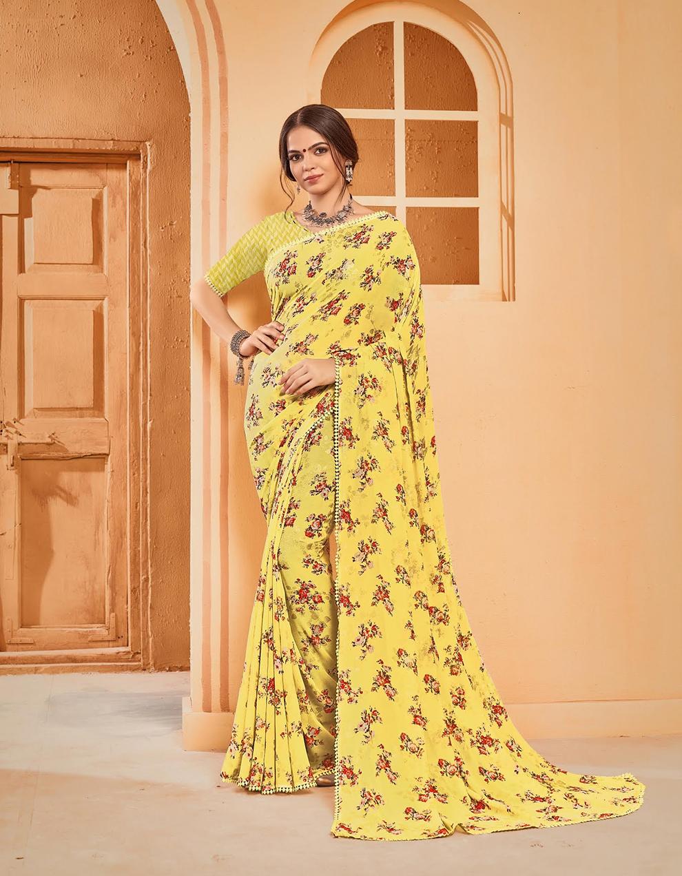 Yellow Georgette Saree With Blouse MK26402