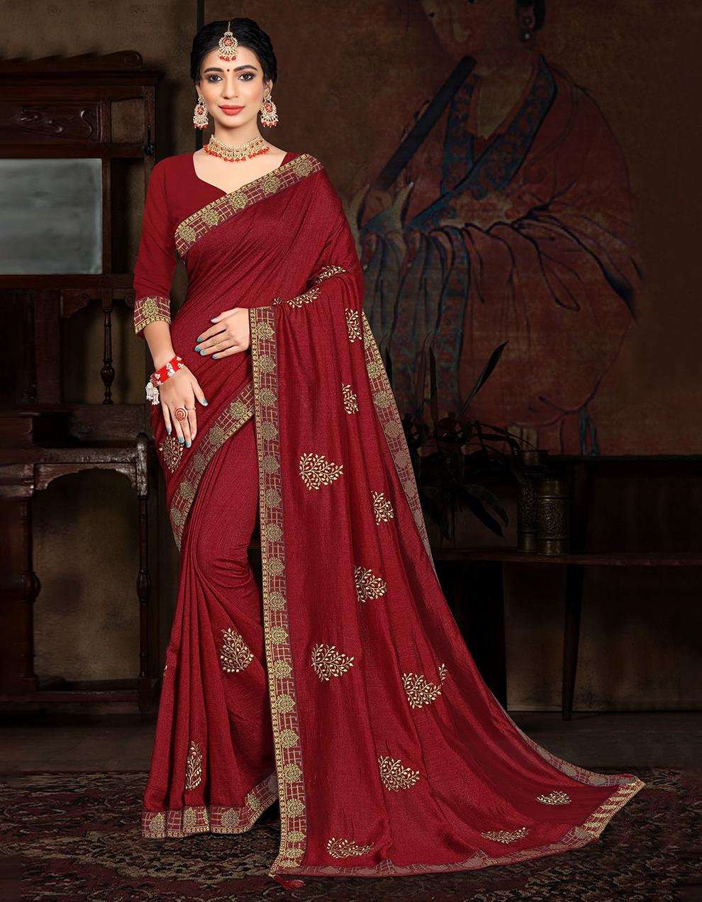 Maroon Vichitra silk Saree With Blouse IW24941