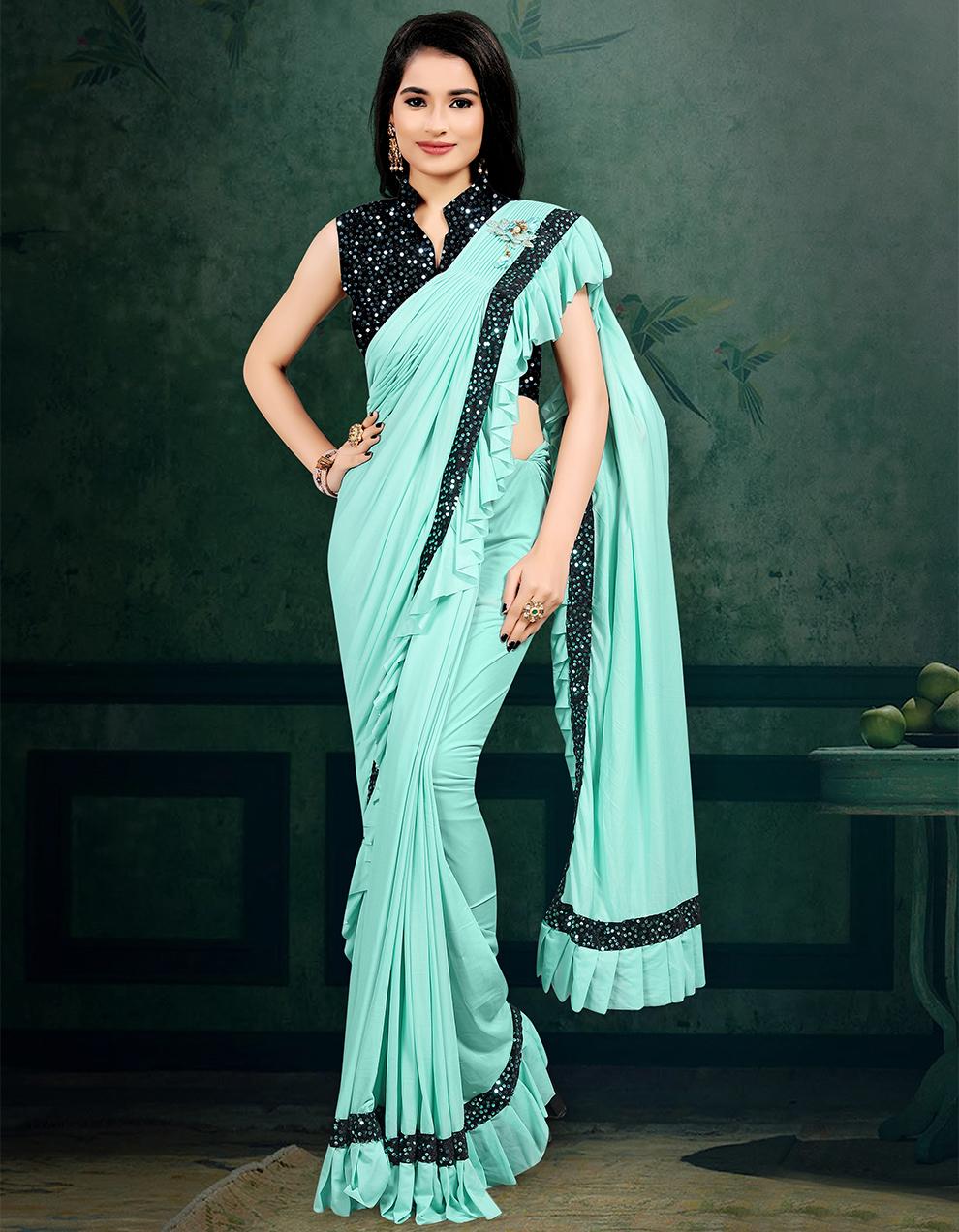 turquoise Silk Saree With Blouse SD25104