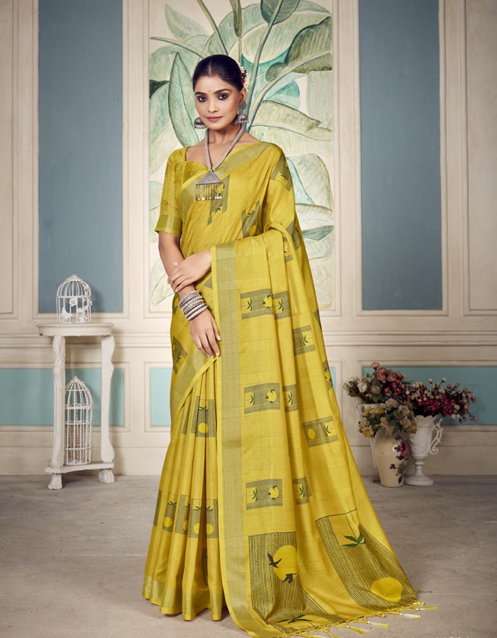 Yellow SOFT COTTON Saree for Women With Blouse SD28673