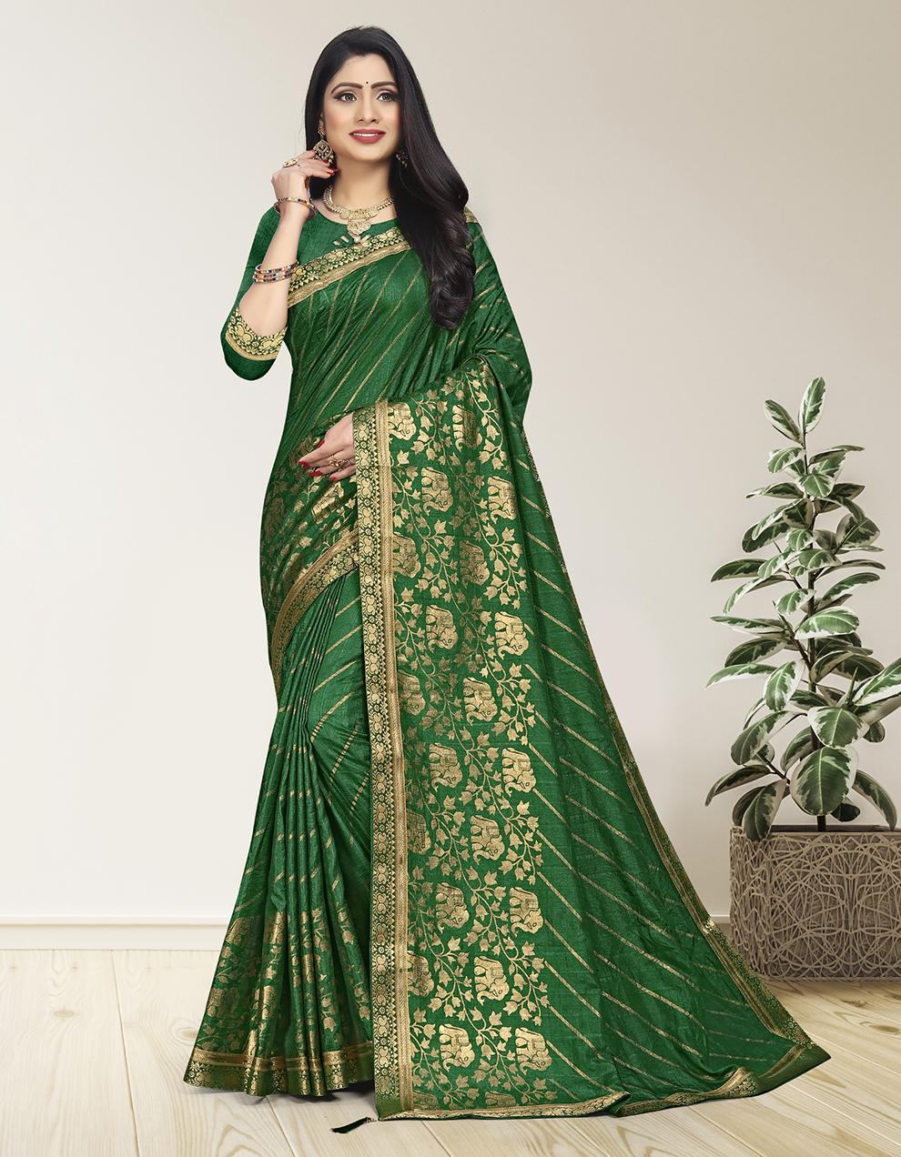 Green Vichitra Silk Saree With Blouse IW27060