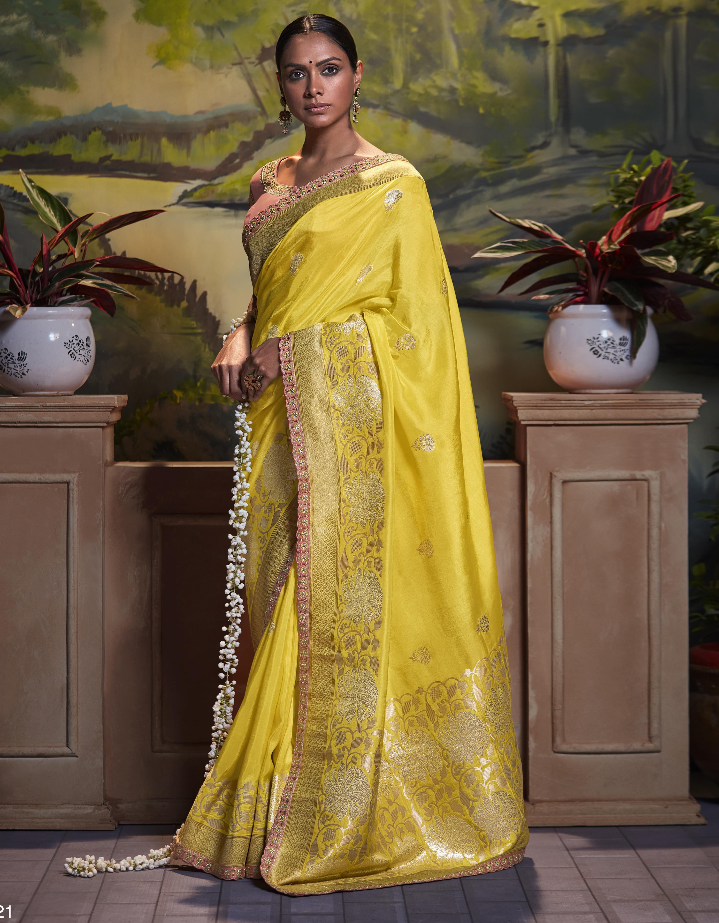 Yellow Fancy Silk Wedding Wear Saree With Blouse SD27127