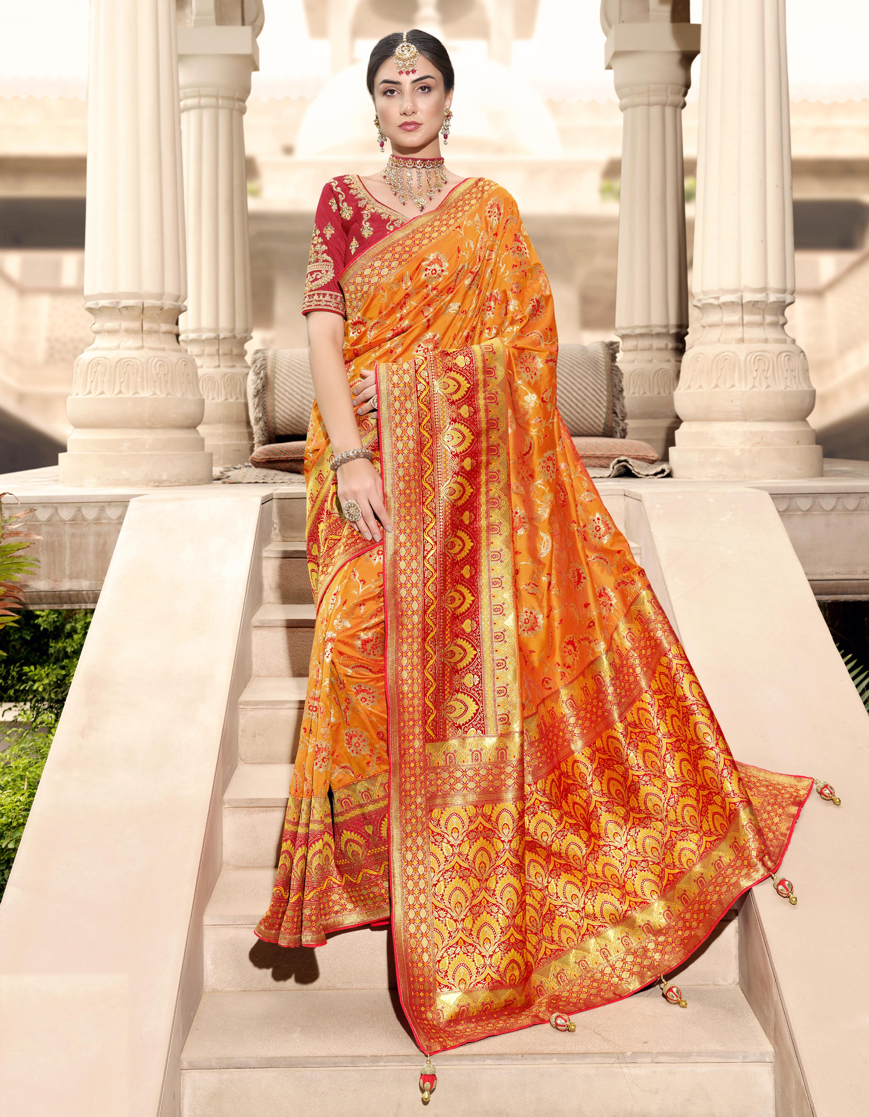 Orange Silk Festive wear Saree for Women With Blouse SD27187