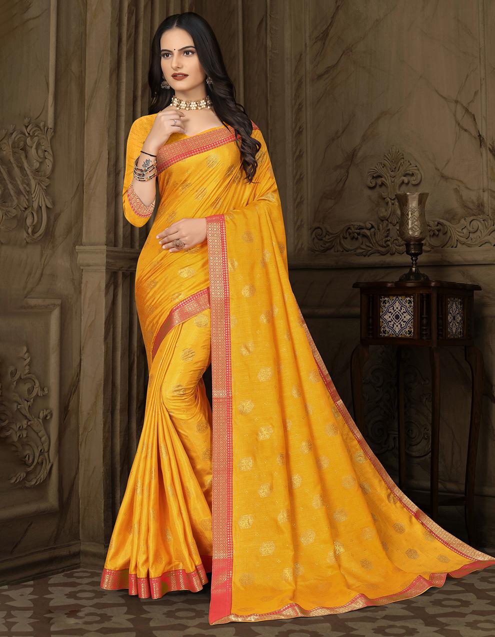 Yellow Vichitra Silk Saree With Blouse IW27024
