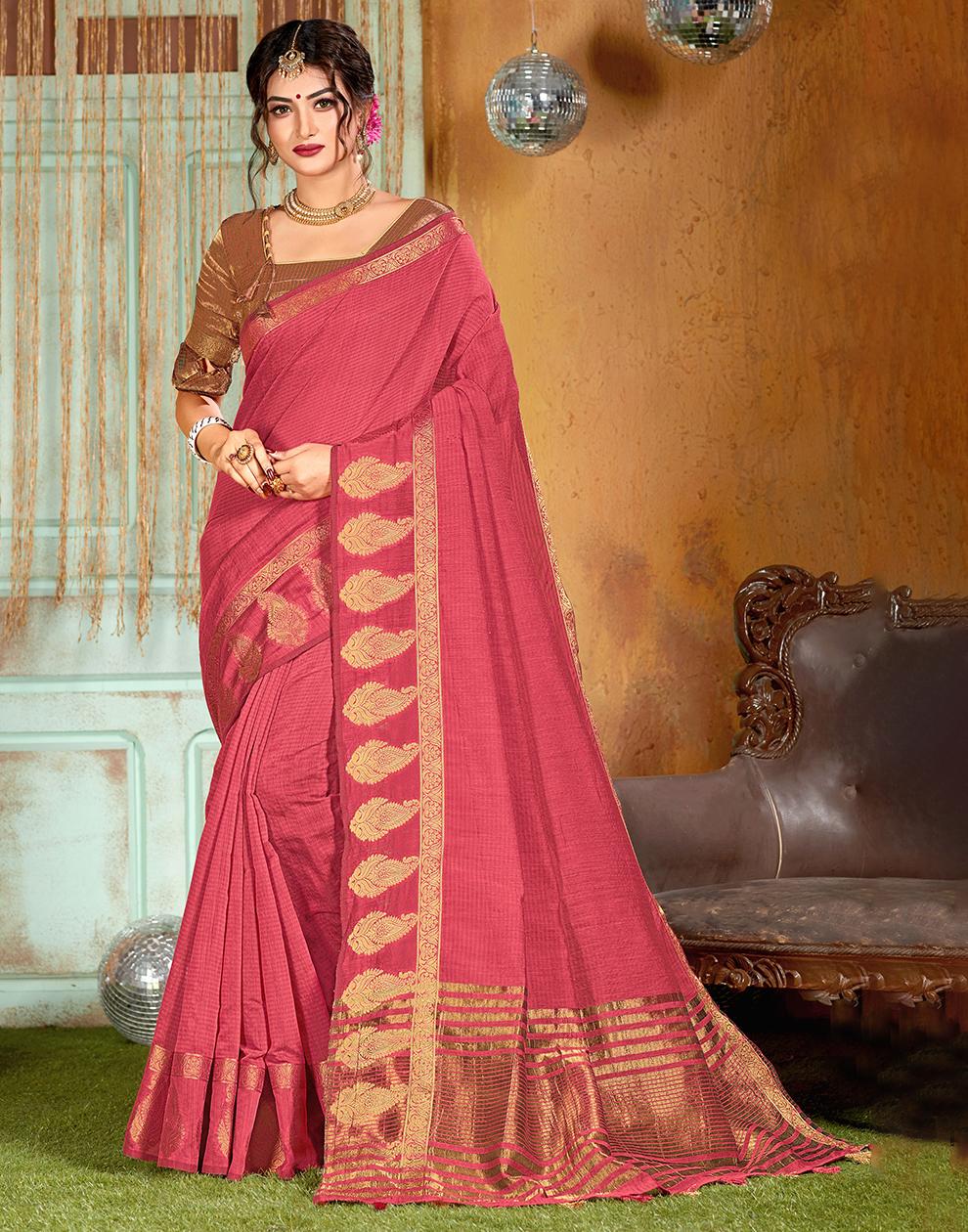 Pink Chanderi Cotton Saree With Blouse MK25978