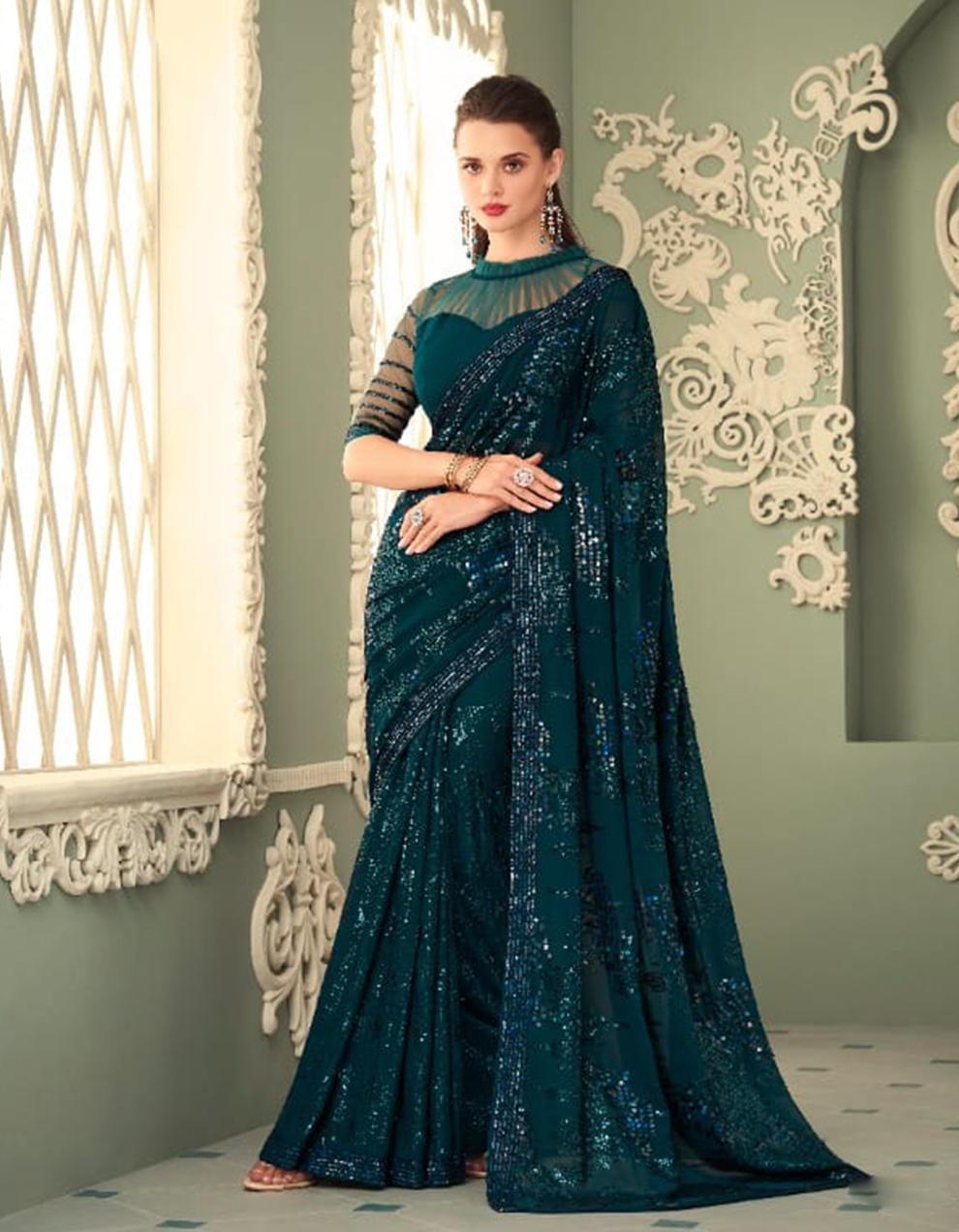 Bottle Green Georgette Saree for Women With Blouse SD27942