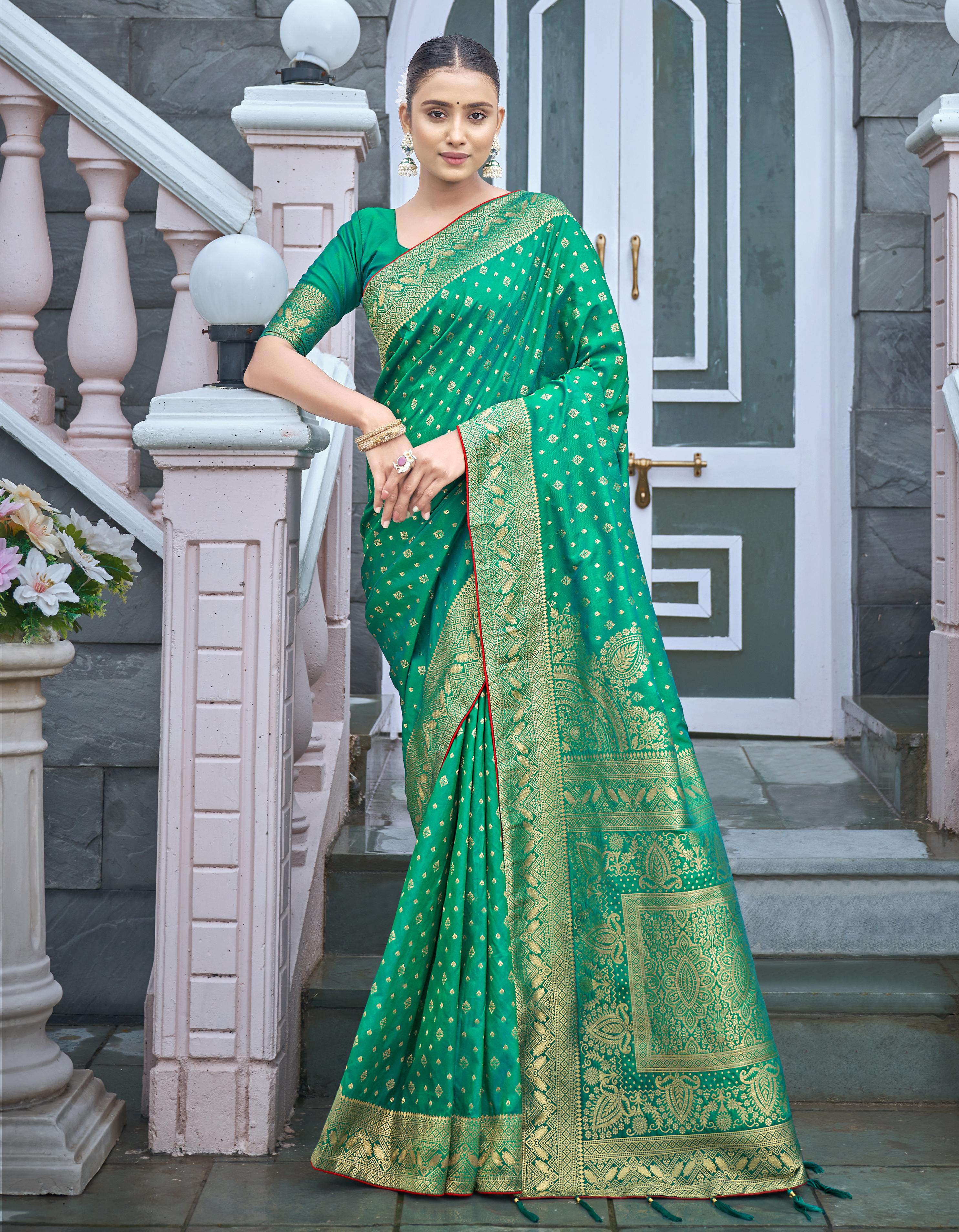Green Banarasi Silk Party Wear Saree for Women With Blouse SD27149