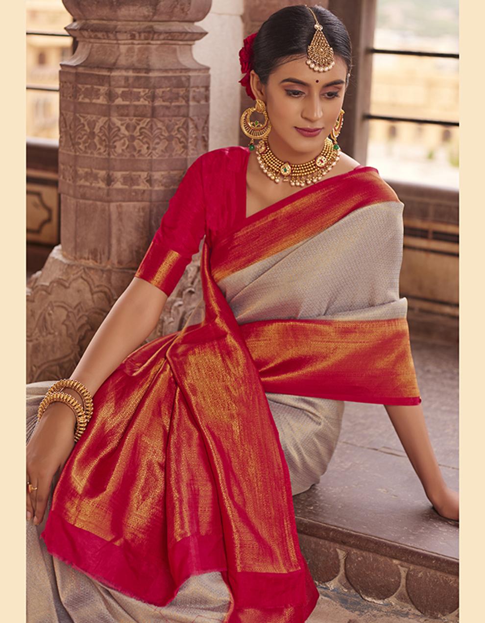 Grey Silk Saree for Women With Blouse SD27835