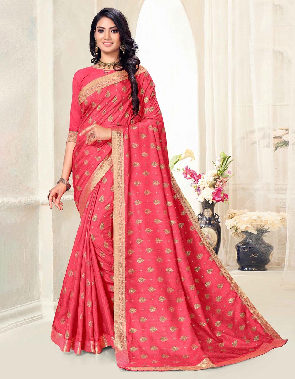Pink Vichitra Silk Saree With Blouse IW27010