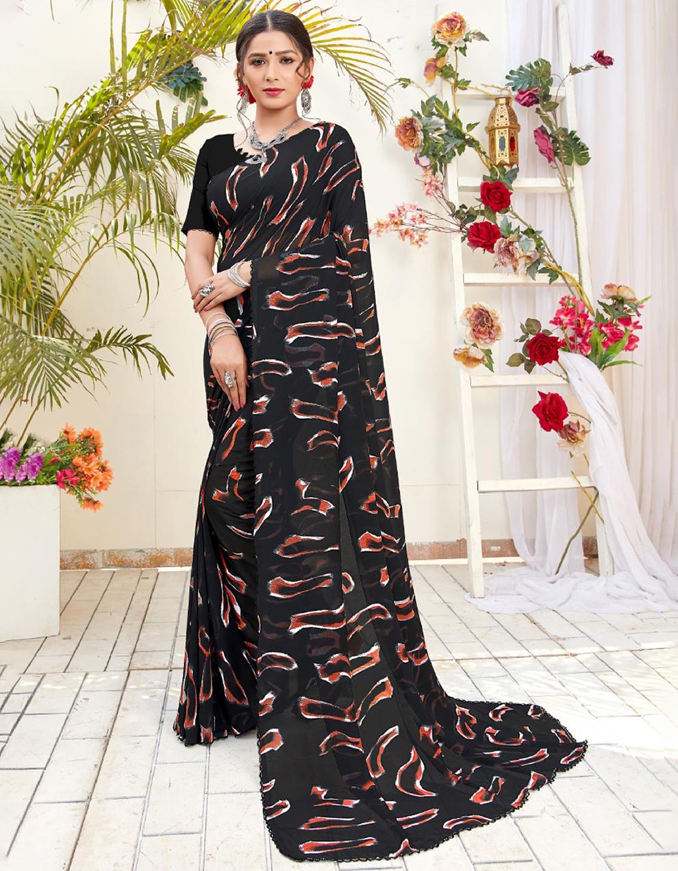 Black Georgette Saree With Blouse MK25606