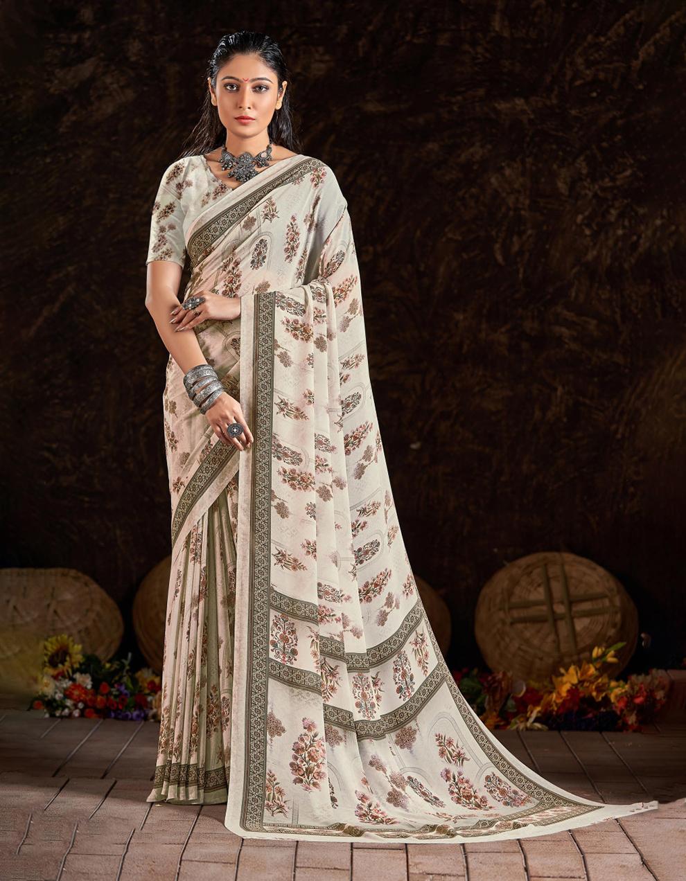 White Weightless Saree With Blouse MK26537