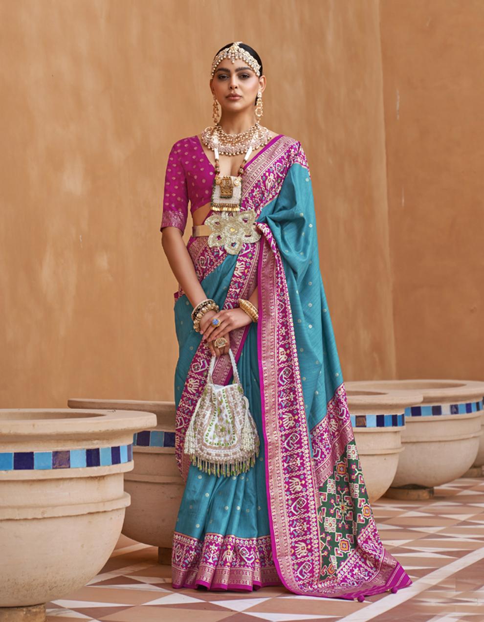 blue PATOLA SILK Saree for Women With Blouse SD28683