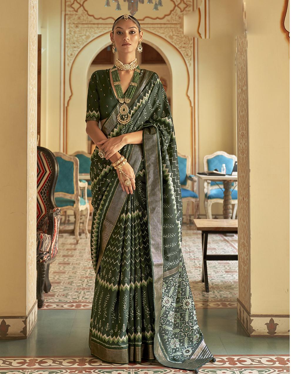 Dark Green Silk Patola Saree for Women With Blouse SD27775