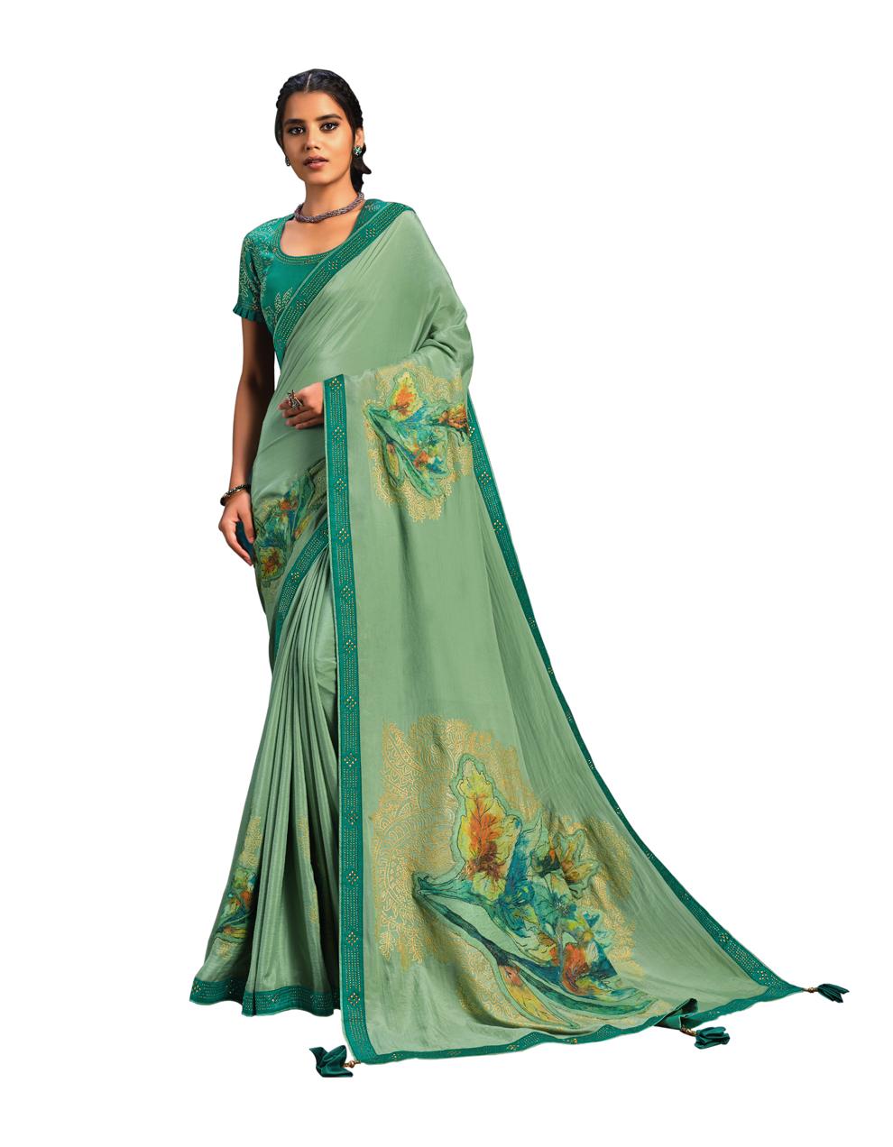 Sea Green Silk Georgette Saree With Blouse MH23959
