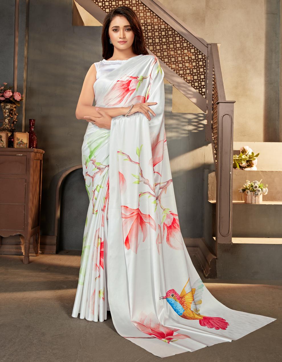 Off white Satin Crepe Saree With Blouse SD25486