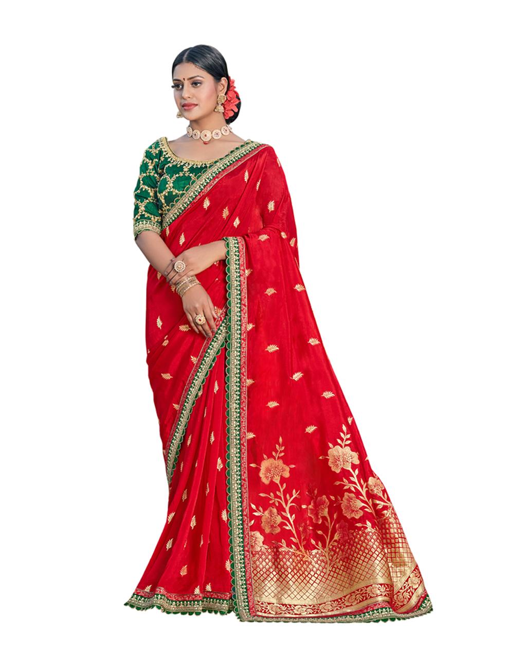 Red ART SILK Saree for Women With Blouse SD28524