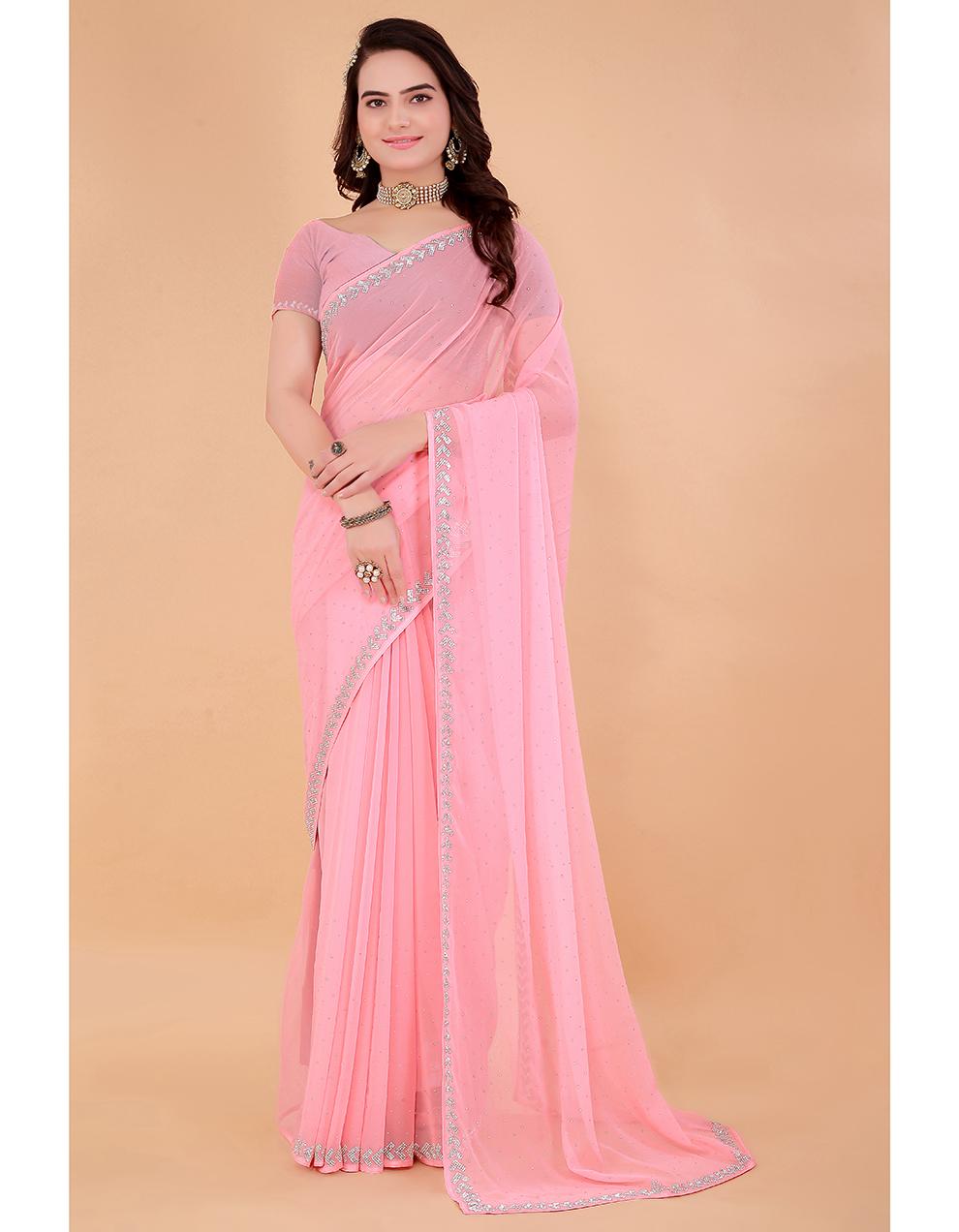 PINK Georgette Saree for Women With Blouse SD29138
