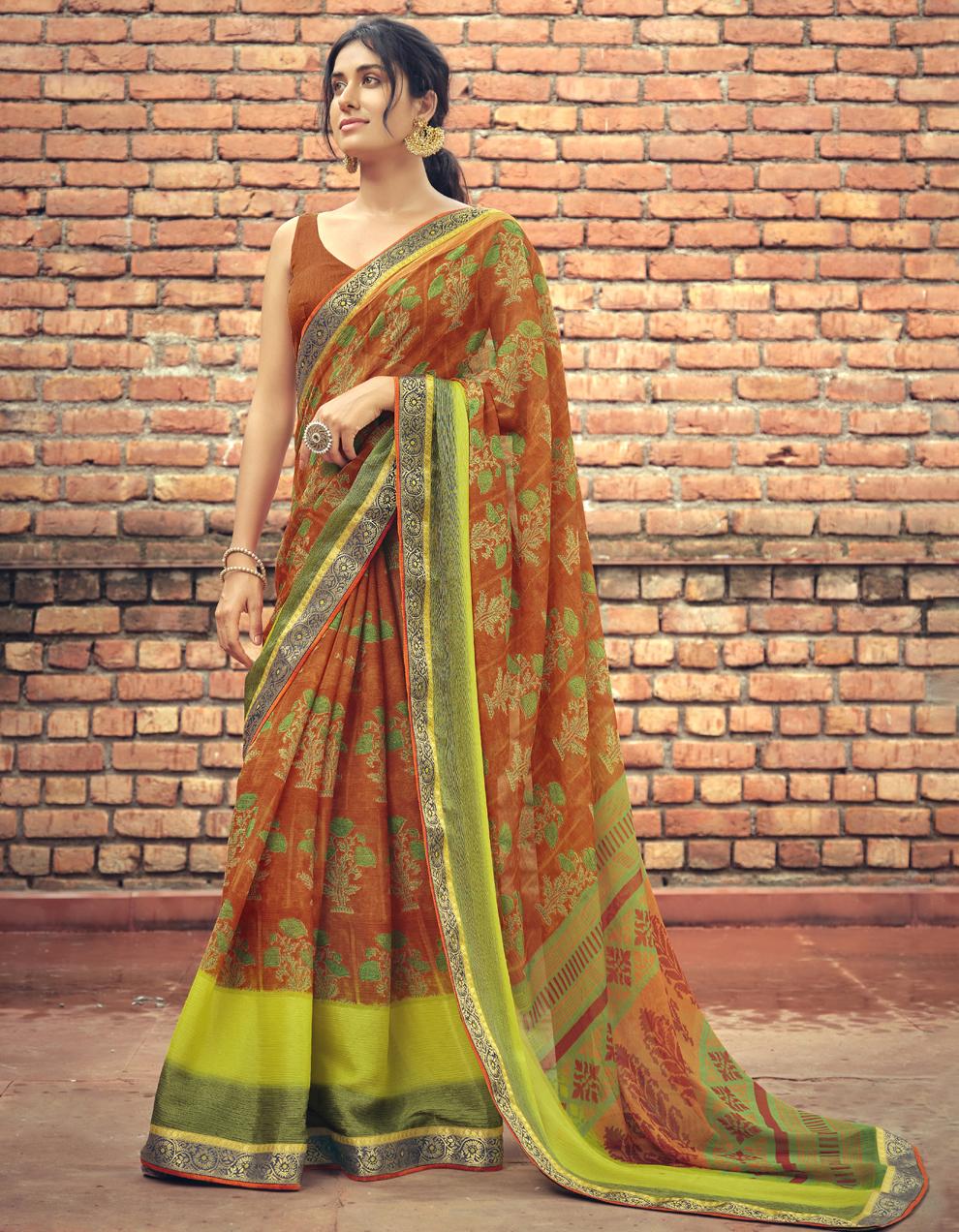 Brown Viscose Brasso Saree With Blouse SD26172