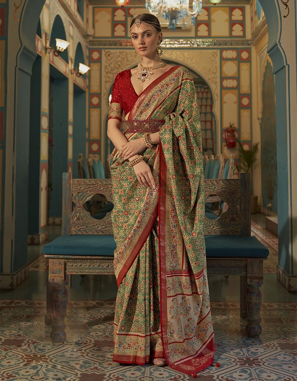 Green Silk Patola Saree for Women With Blouse SD27784