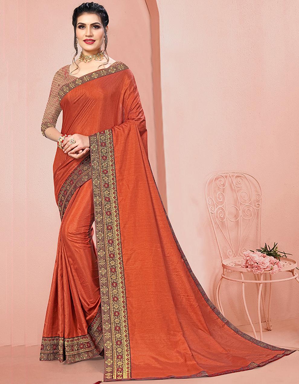 Orange Vichitra silk Saree With Blouse IW24497