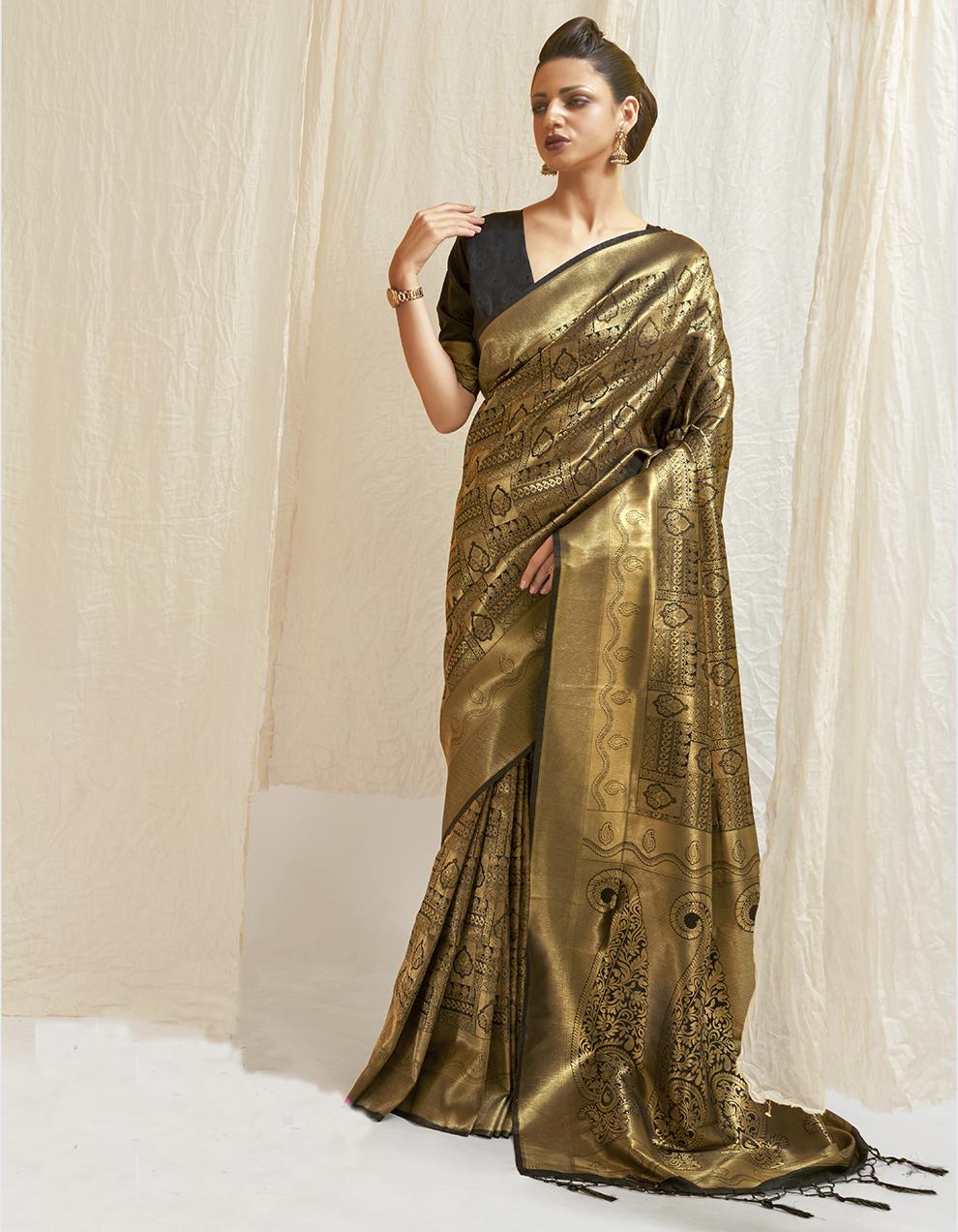 Golden Silk Saree With Blouse SD25123