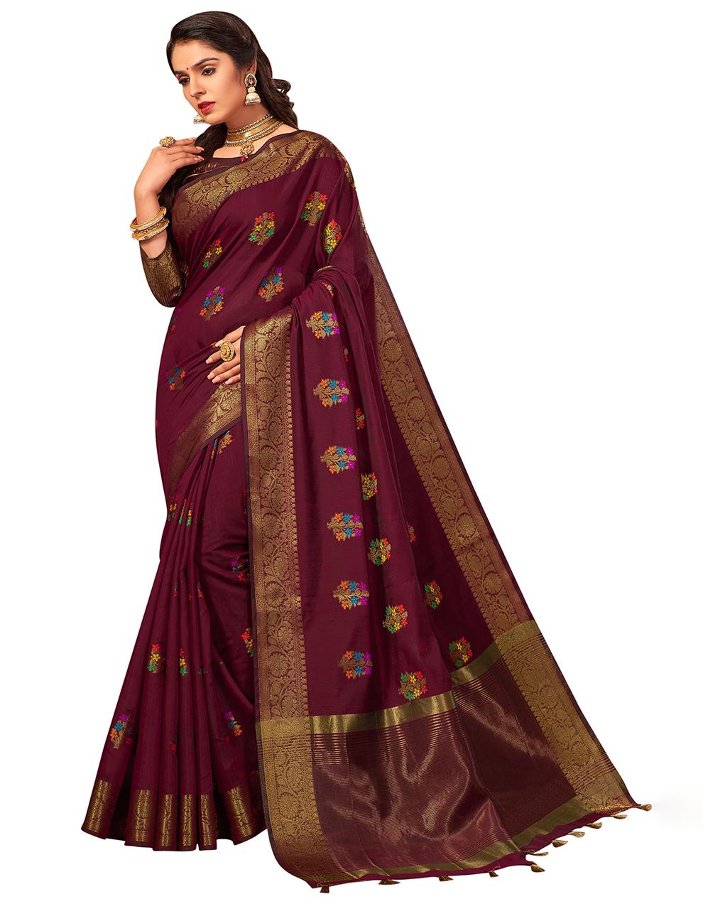 Brown Chanderi Cotton Saree With Blouse MK25596