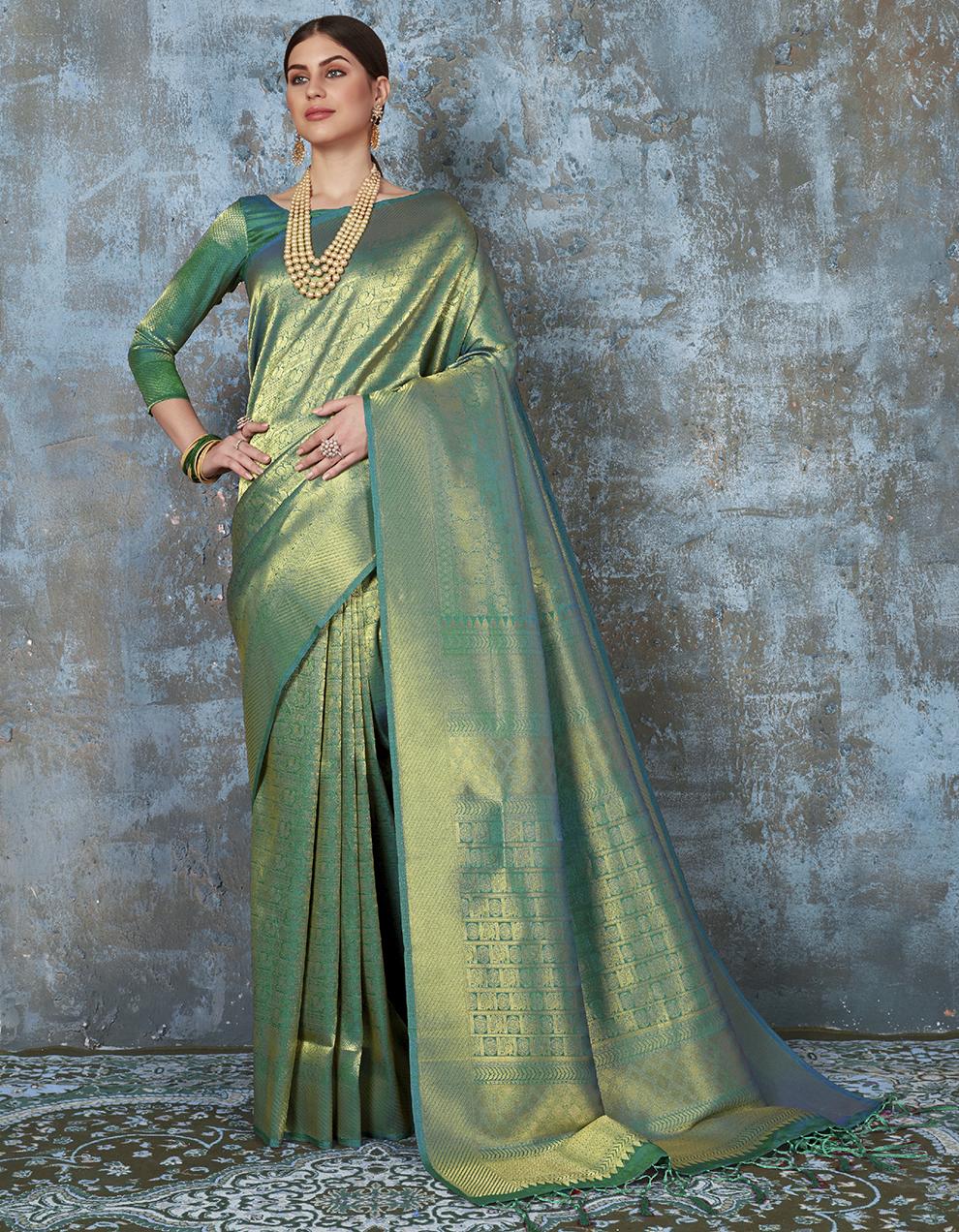Parrot green Silk Saree With Blouse SD25108