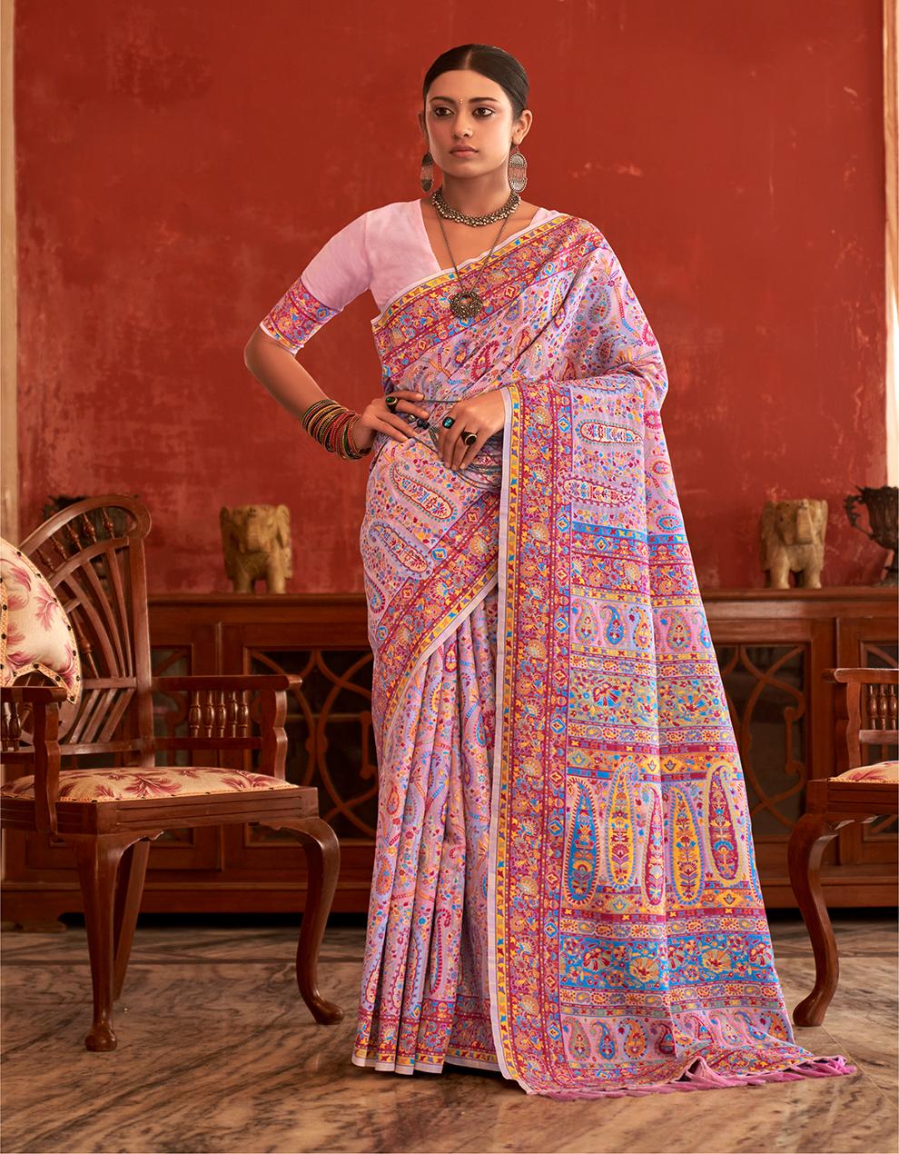 Pink Pashmina Silk Saree for Women With Blouse SD27313