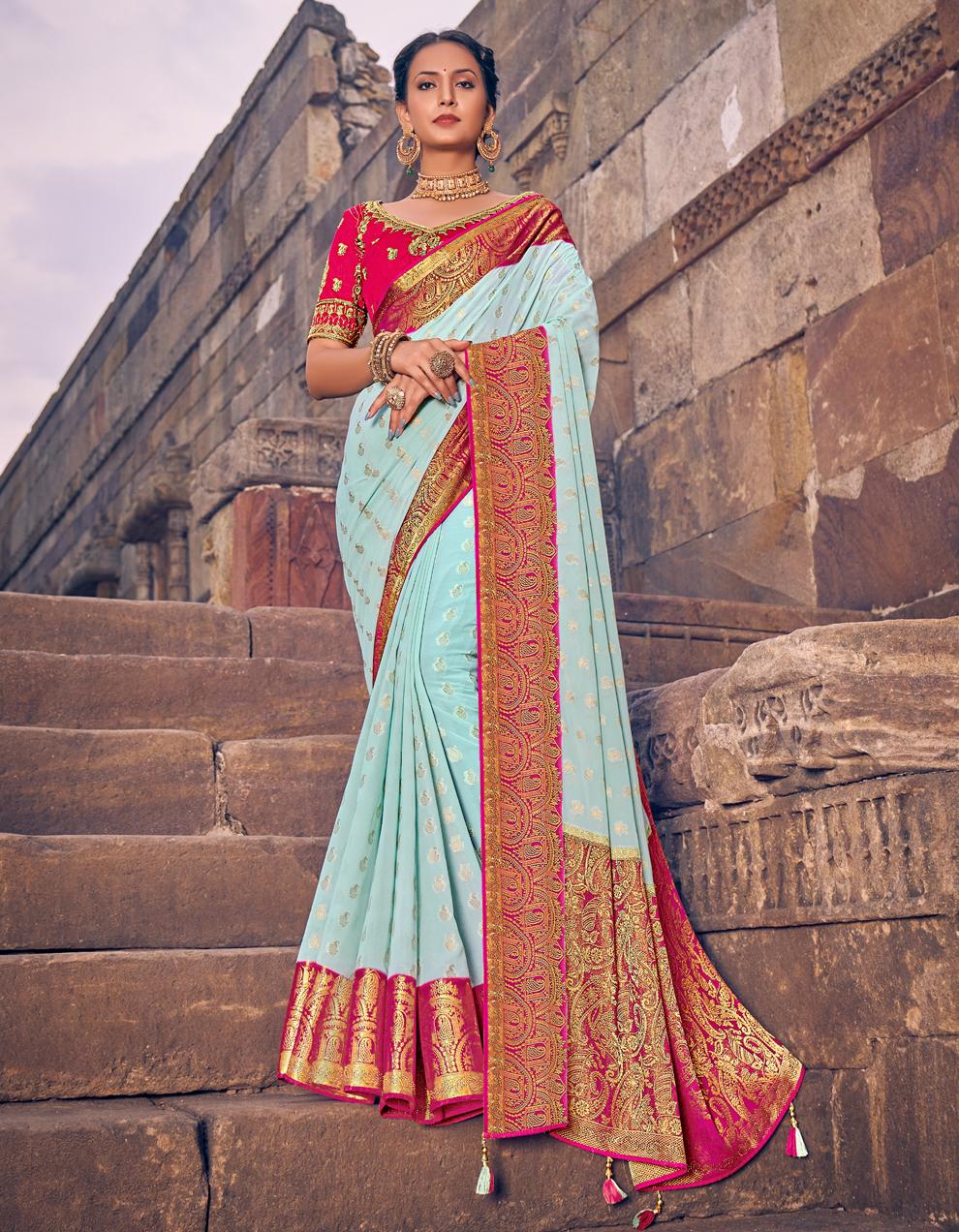 Light Blue Georgette Saree for Women With Blouse SD27862