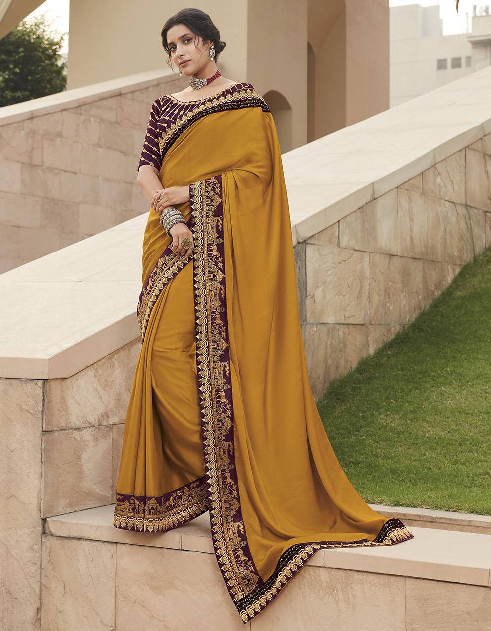 Yellow Banarasi silk Saree With Blouse SD23871
