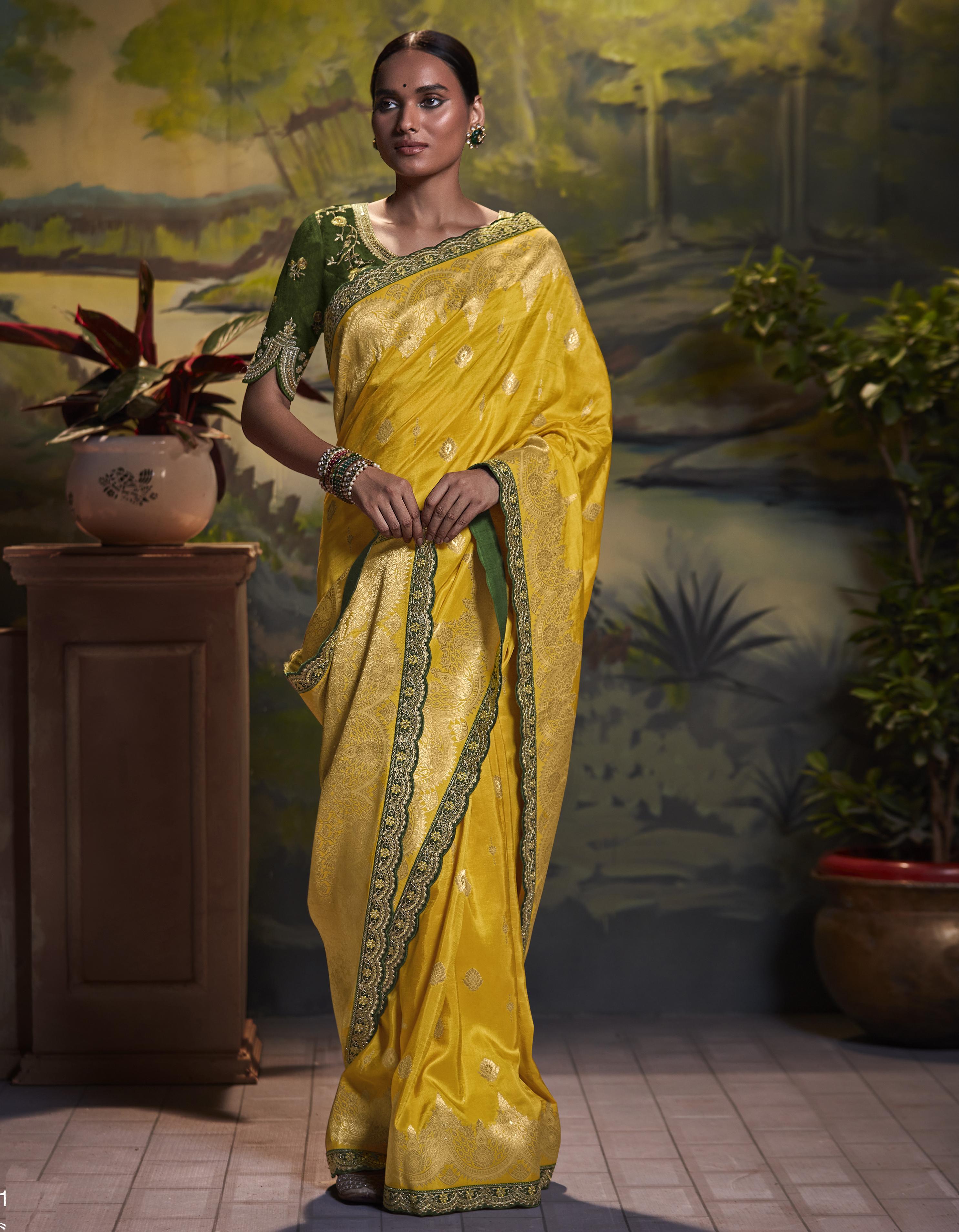 Yellow Fancy Silk Wedding Wear Saree With Blouse SD27130