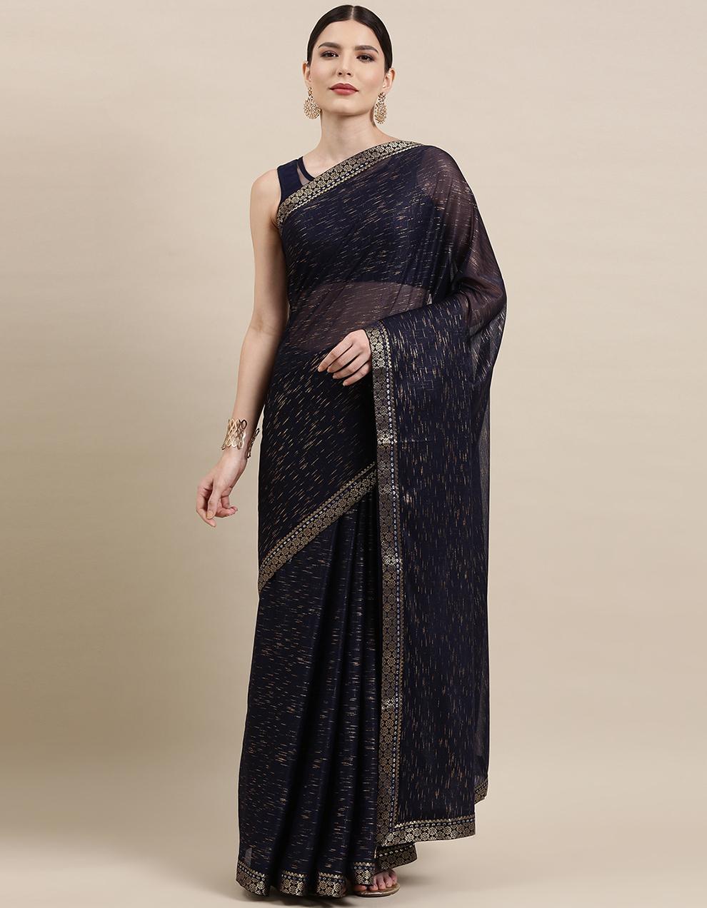 Blue Imported Fabric Saree With Blouse IW26564