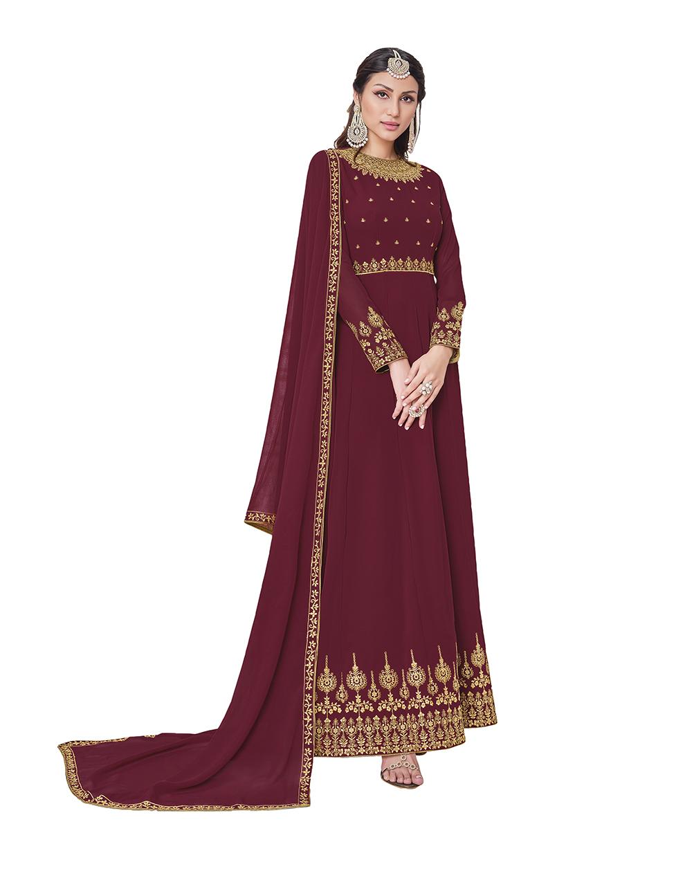 Maroon Georgette Anarkali Suit with Heavy Embroidery Work SAF8663