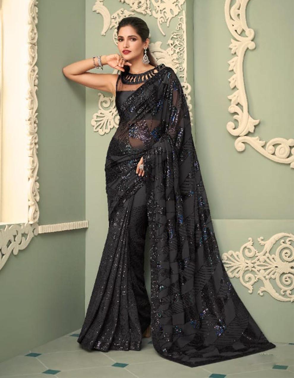 Black Georgette Saree for Women With Blouse SD27937