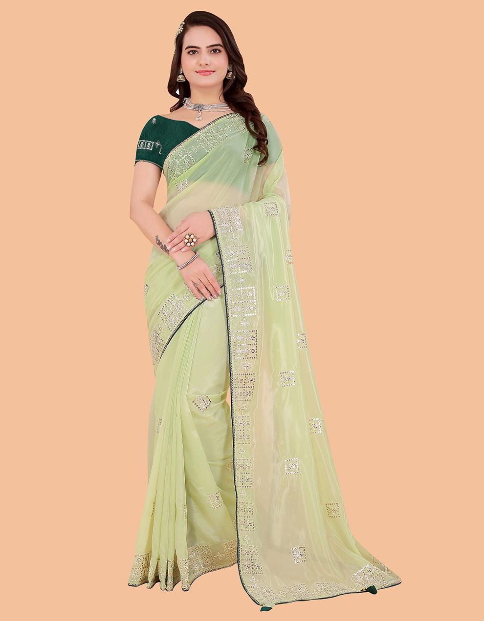 green Cotton Saree for Women With Blouse SD29119